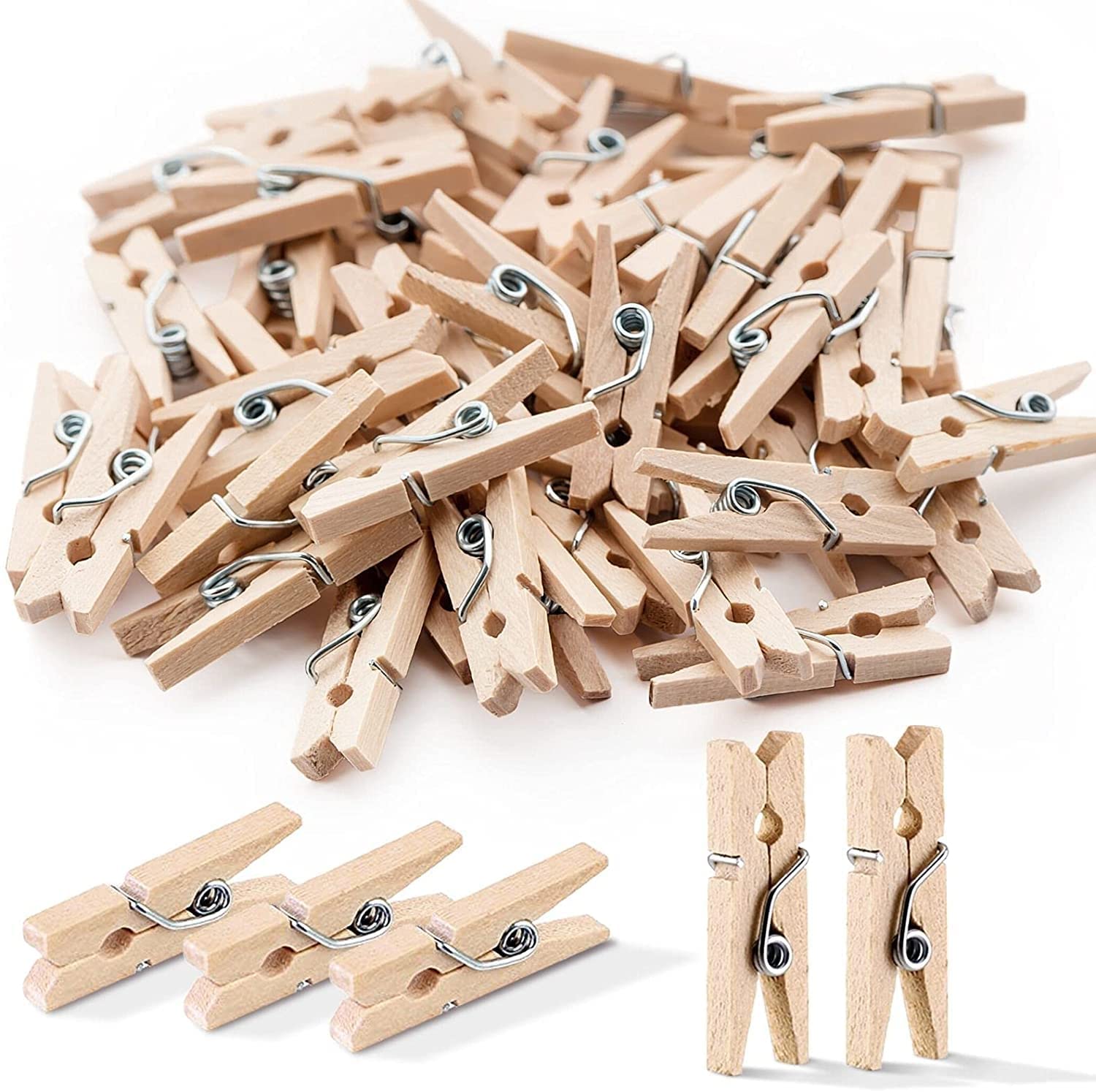 ikis 1 Inch 20 PCS Mini Clothespins, Mini Clothes Pins for Photo Natural Wooden Small Picture Clips for Crafts Tiny Pegs/Wood Clips for Wall Hanging Pictures