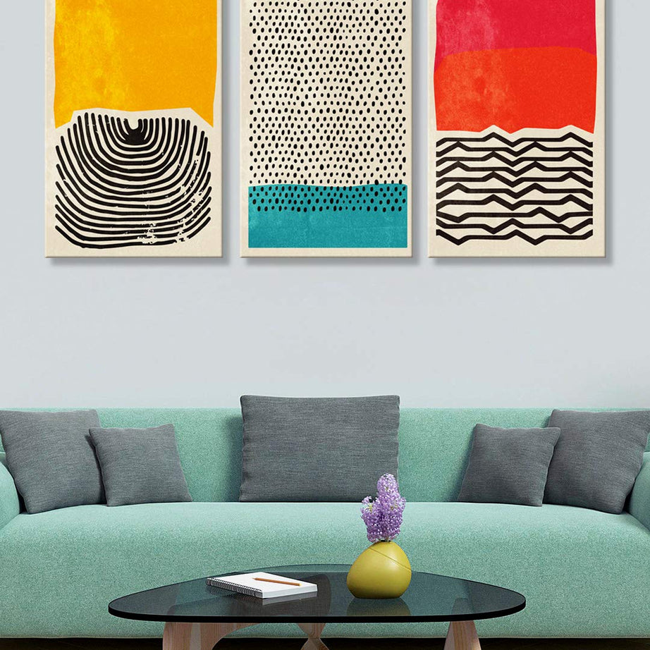 999Store wooden stretched paintings with frame for living room big size Abstract Yellow Black Orange wall paintings for living room abstract painting set of 3 (Set of 3 Canvas 54X30 Inches ) 3FCanvas215