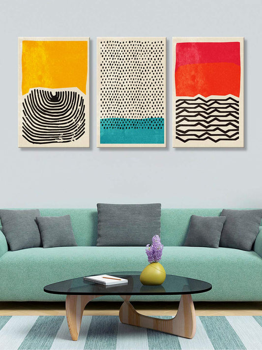 999Store wooden stretched paintings with frame for living room big size Abstract Yellow Black Orange wall paintings for living room abstract painting set of 3 (Set of 3 Canvas 54X30 Inches ) 3FCanvas215