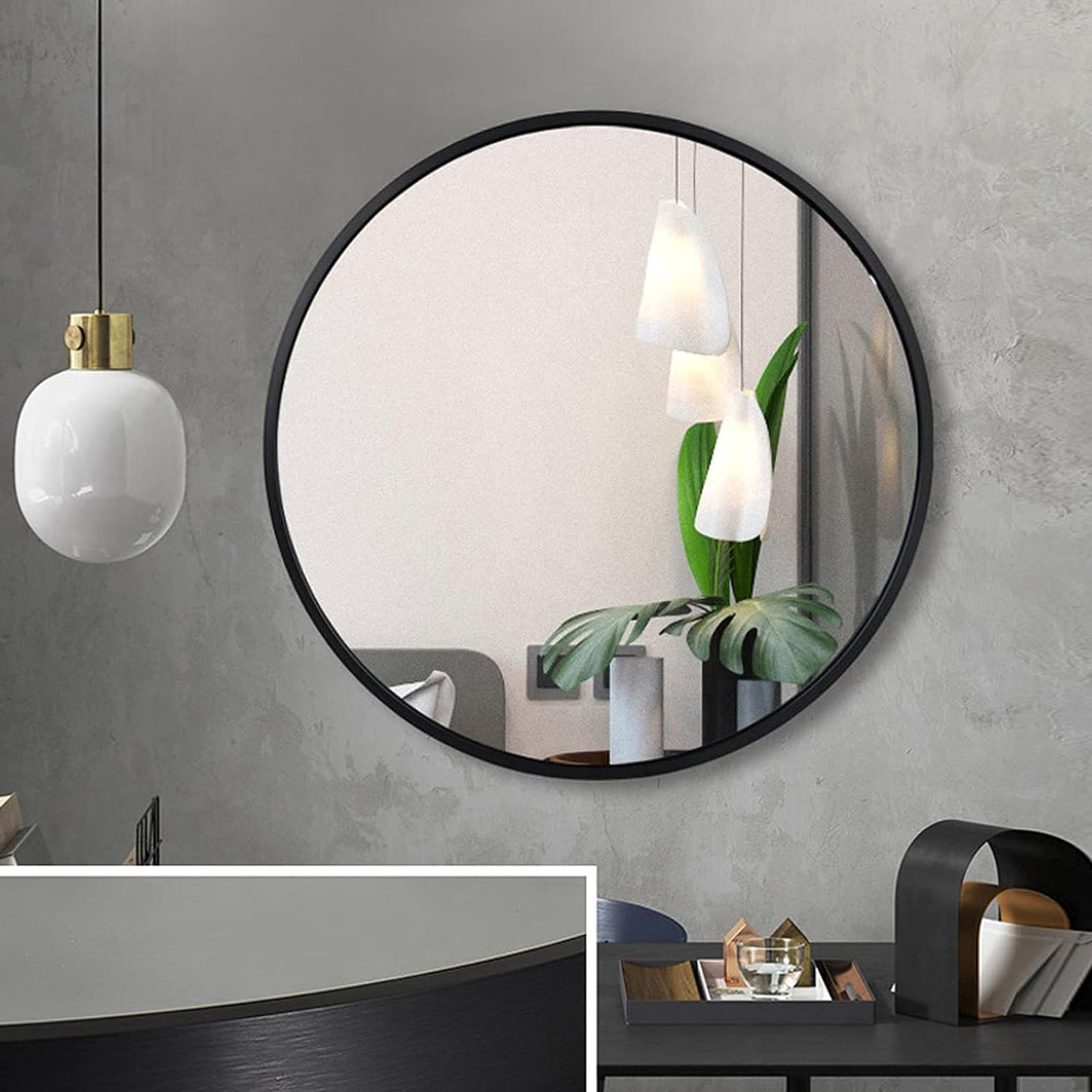 The Arts Box Round Wall Mirror I Metal Frame I Modern Design Metal Frame I Bathroom Wash Basin, Bedroom, Drawing Room (Black, 22)