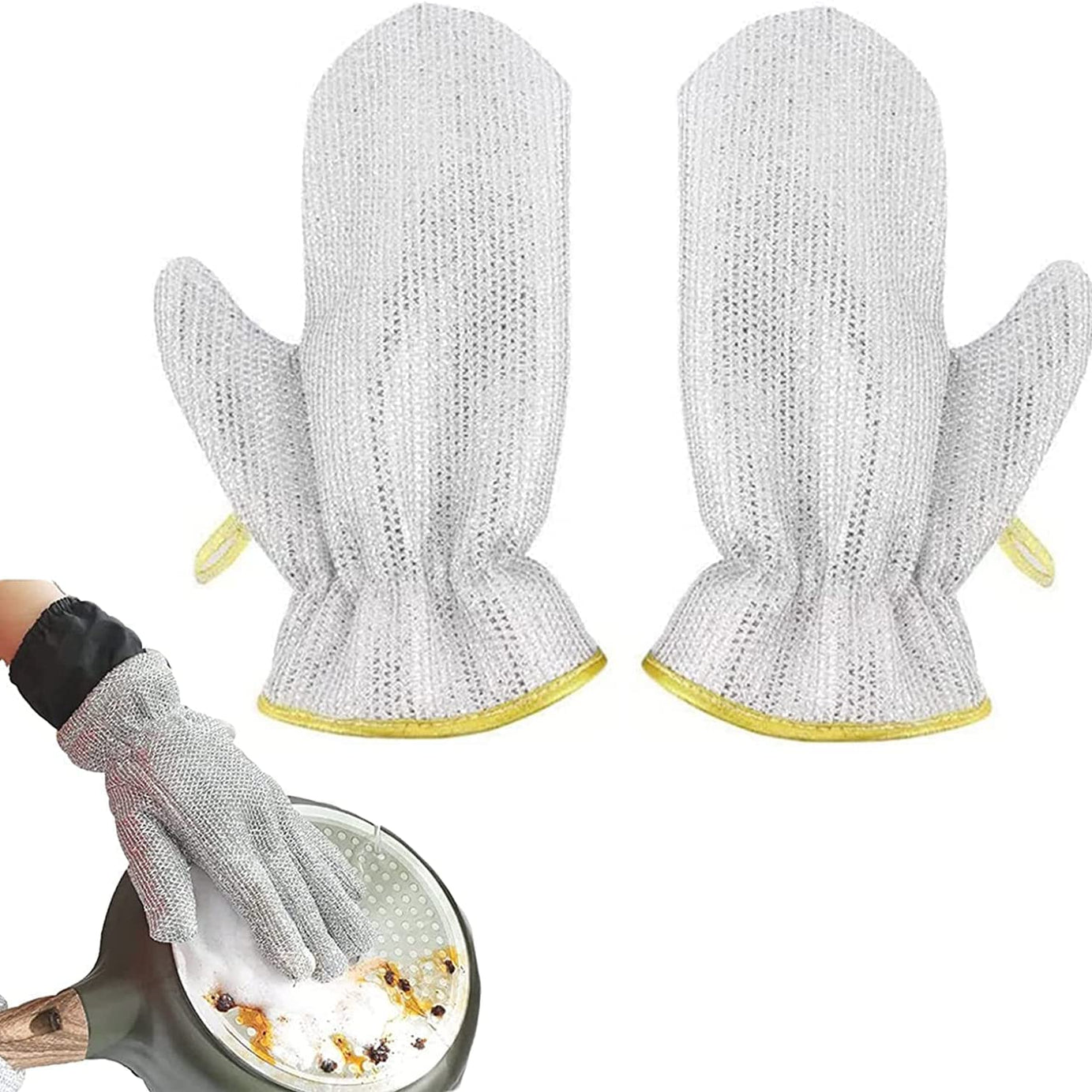 1 Pair Wire Dishwashing Gloves Scrub Non Scratch Dish Wash Cloth Scrubber Dishwashing Rags for Wet and Dry Wire Dishcloth Reusable Kitchen Utensils Cleaning Gloves Household Cleaning Tools