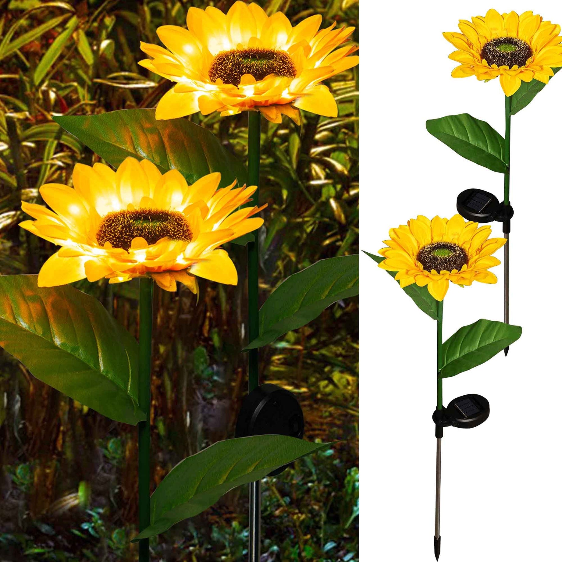 Dazzle Bright Resin Sunflower Shape Solar Led Lights, 2 Pack Garden Waterproof Decorative With Stake For Outdoor Yard Pathway Outside Patio Lawn