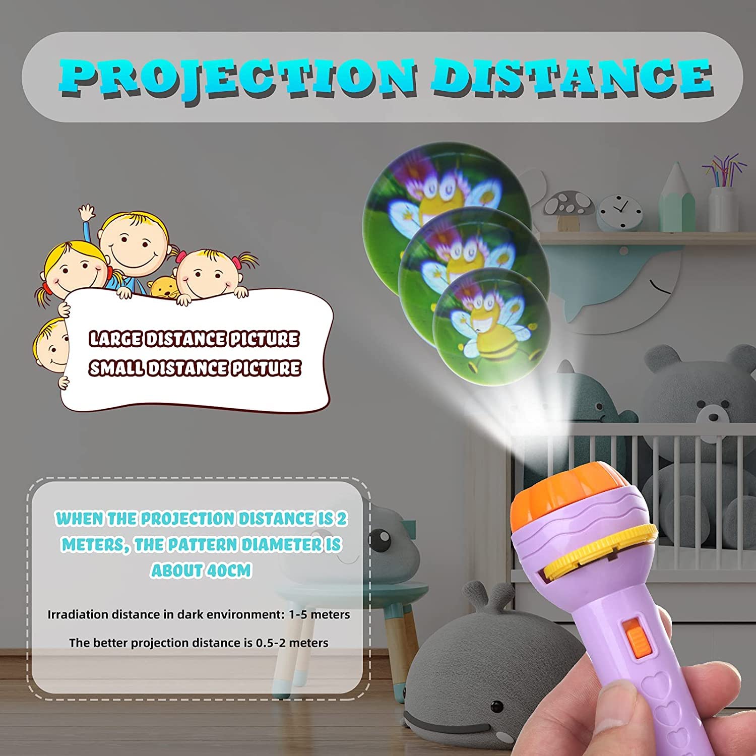 Graphene Bedtime Fun Kids Slide Projector Torch, Premium ABS Materials, Easy-to-Use Interchangeable Slides, Versatile Flashlight for Nighttime Safety, The Perfect Sleep Companion for Children