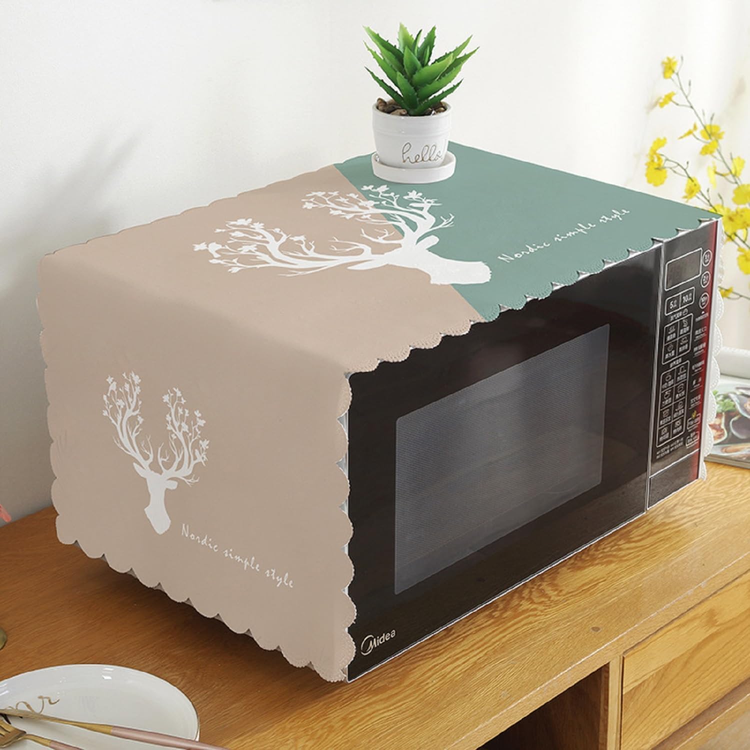 DOCAT Dust-Proof Microwave Oven Cover for Kitchen Decor Durable Modern Design Kitchen Accessories - 100 * 35cm (Beige Deer)