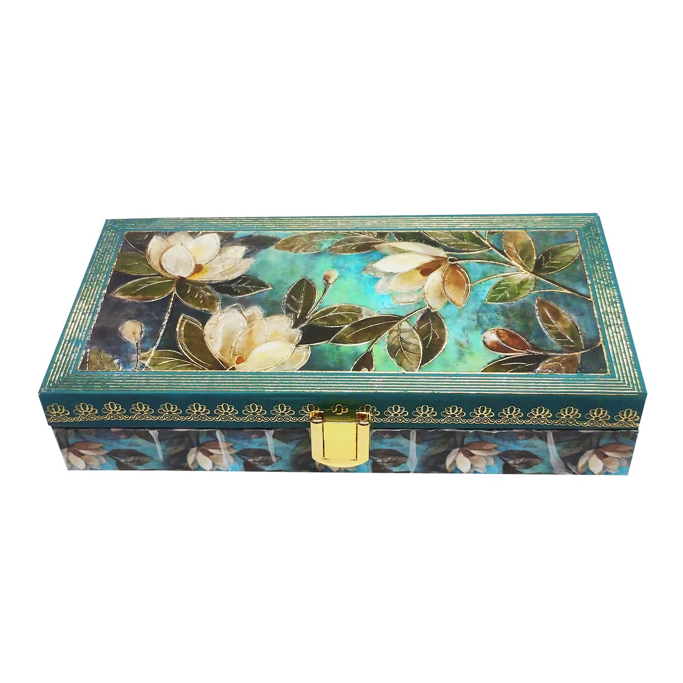 Bahubali Digiglam® - Flower Design Gold Printed Matt Touch MGI Floral Decorative Box, Wedding Fancy Shagun Cash Box, Jewellery Box, Money Box, Gaddi Box.