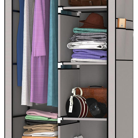 MY ARMOR 2-Door Foldable Wardrobe for Clothes/Cabinet/Multipurpose Storage Rack, Collapsible Fabric Wardrobe Organizer for Clothes, Grey (Plastic,Fabric) - 5 Shelfes Design