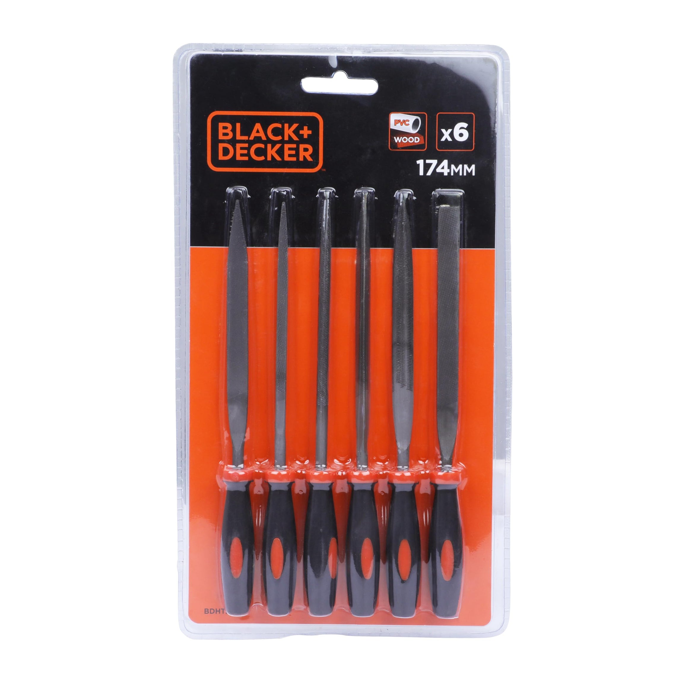 BLACK+DECKER BDHT22148 174mm 6-Piece Steel Needle File Set for Cutting & Smootheing Out Surfaces Ideal for Wood, Metal, Plastic for Home & DIY Use, ORANGE & BLACK