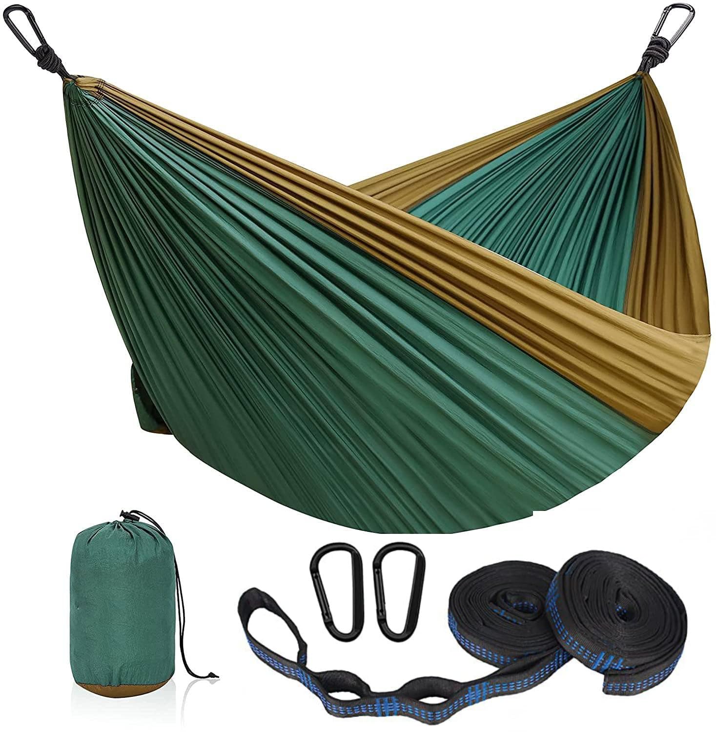 kartfury Ultra-Light Travel Camping Hammock | 300kg Load Capacity Breathable,Quick-Drying Parachute Nylon | 2 x Premium Carabiners,2 x Nylon Slings Included (275 x 140 cm, Red) (Dark Green)