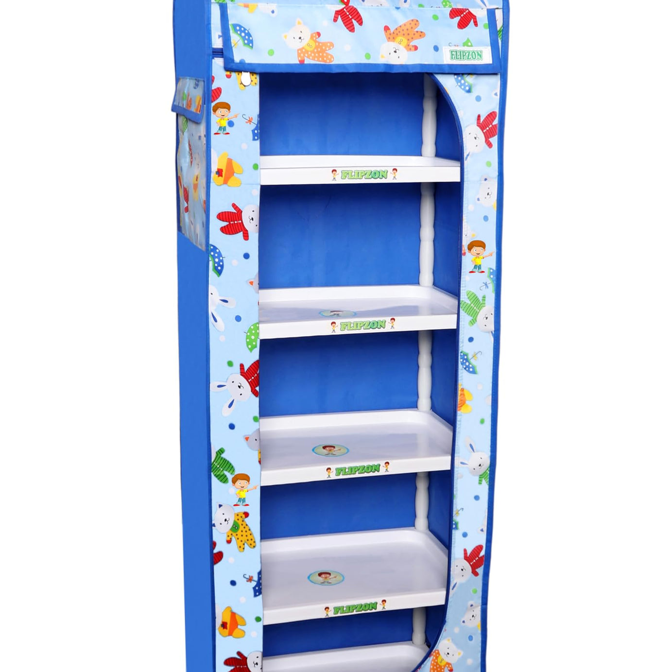 FLIPZON Baby Wardrobe Plastic Multipurpose 6 Shelve, Foldable, (Unbreakable Material) (Rabbit Pattern - Sky Blue)