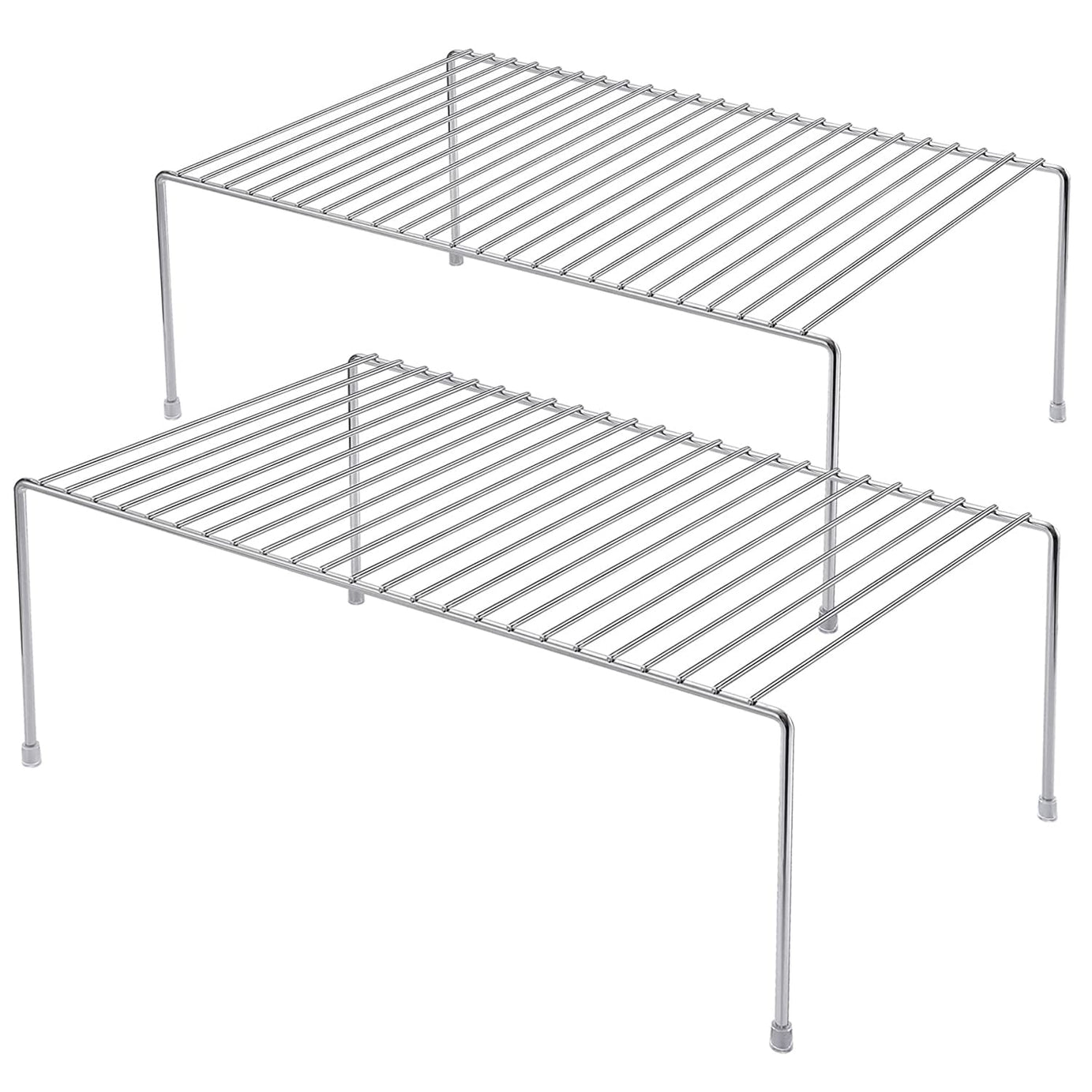 GEDLIRE Kitchen Cabinet Shelf Organizer Set of 2, Large (15.7 x 9.4 inch) Metal Wire Pantry Storage Shelves, Dish Plate Racks for Cabinets, Freezer, Counter, Cupboard Organizers and Storage, Chrome