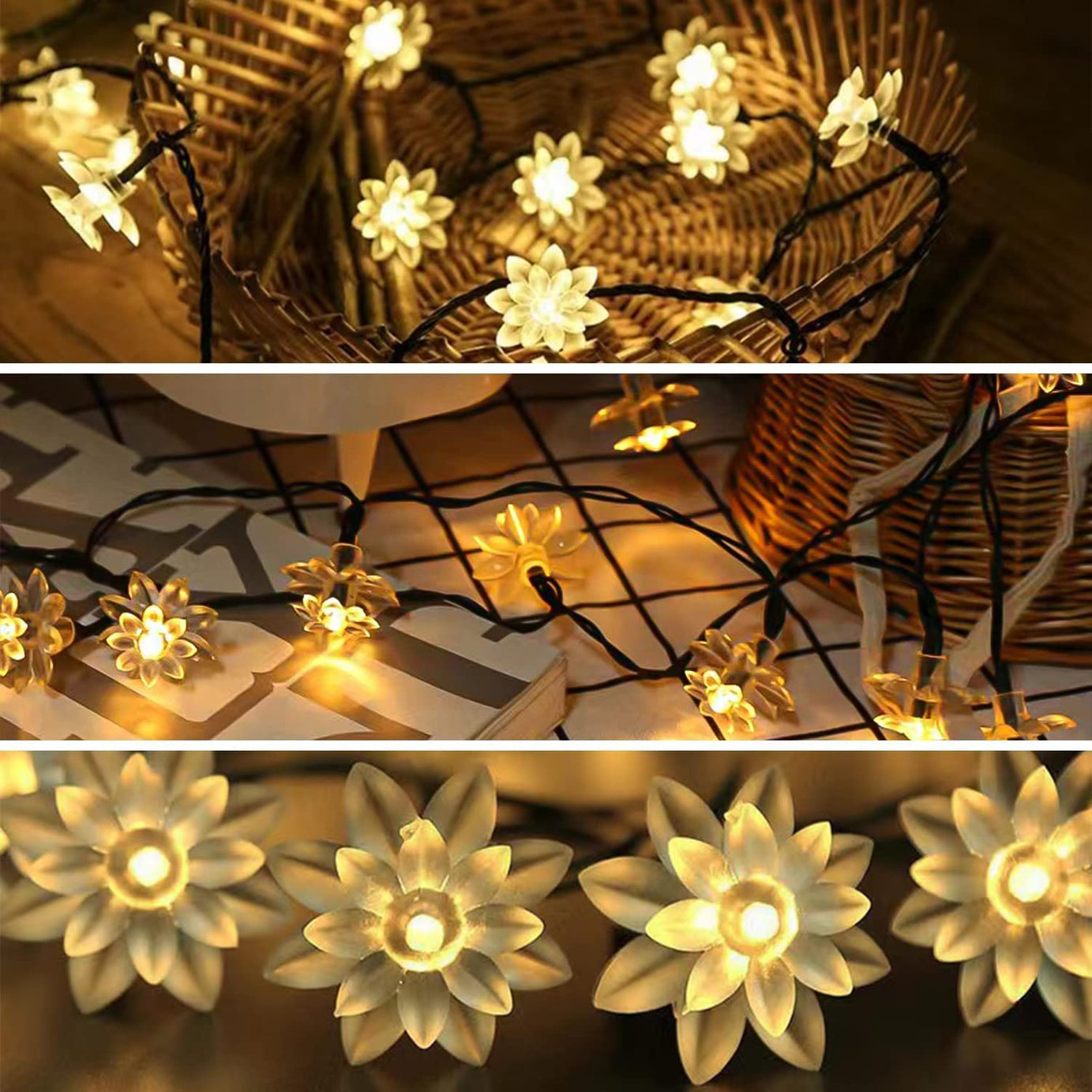 Fizzytech 25 Led Lotus Flower Decoration Lights Plug In Fairy String Lights Diwali Christmas Home Decoratve Lights (4 Meter Warm White) - Plastic