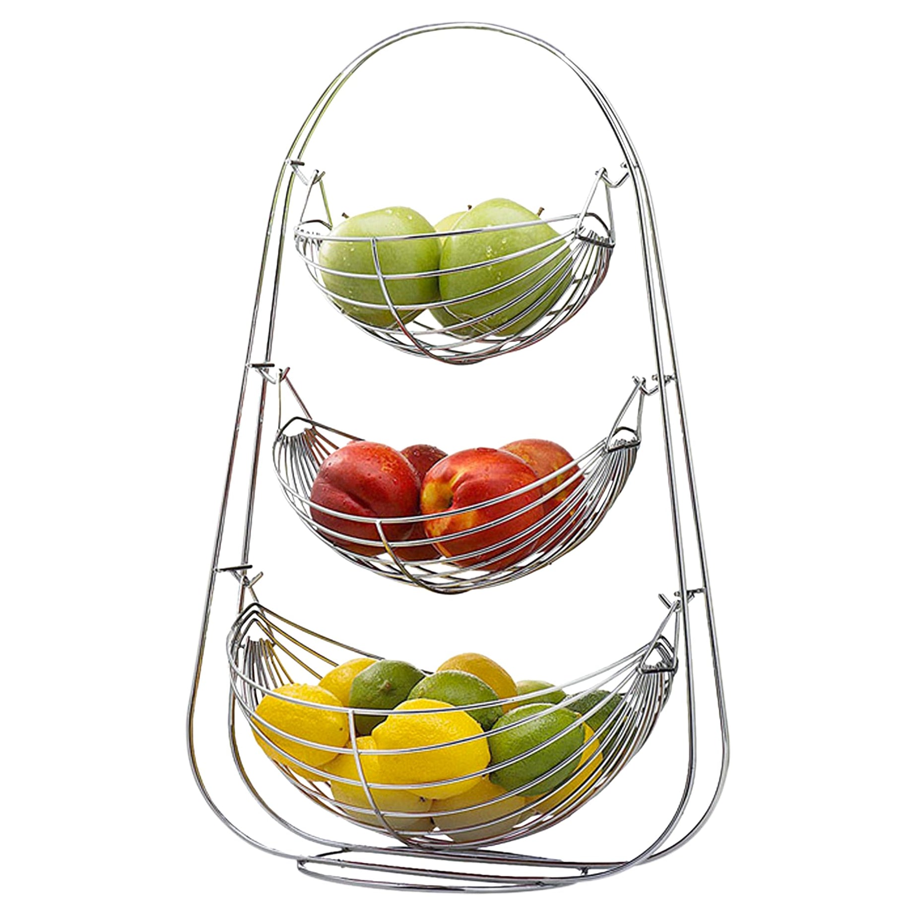 Planet Stainless Steel 3 Tier Swing Fruit and Vegetable Basket/Fruit Basket/Vegetable Basket for Kitchen and Dining Table (Pack of 1, Silver)