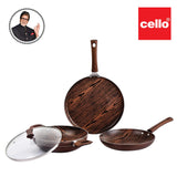 Cello Aluminium Induction Base Non-Stick Cookware Set, Brown, Woody