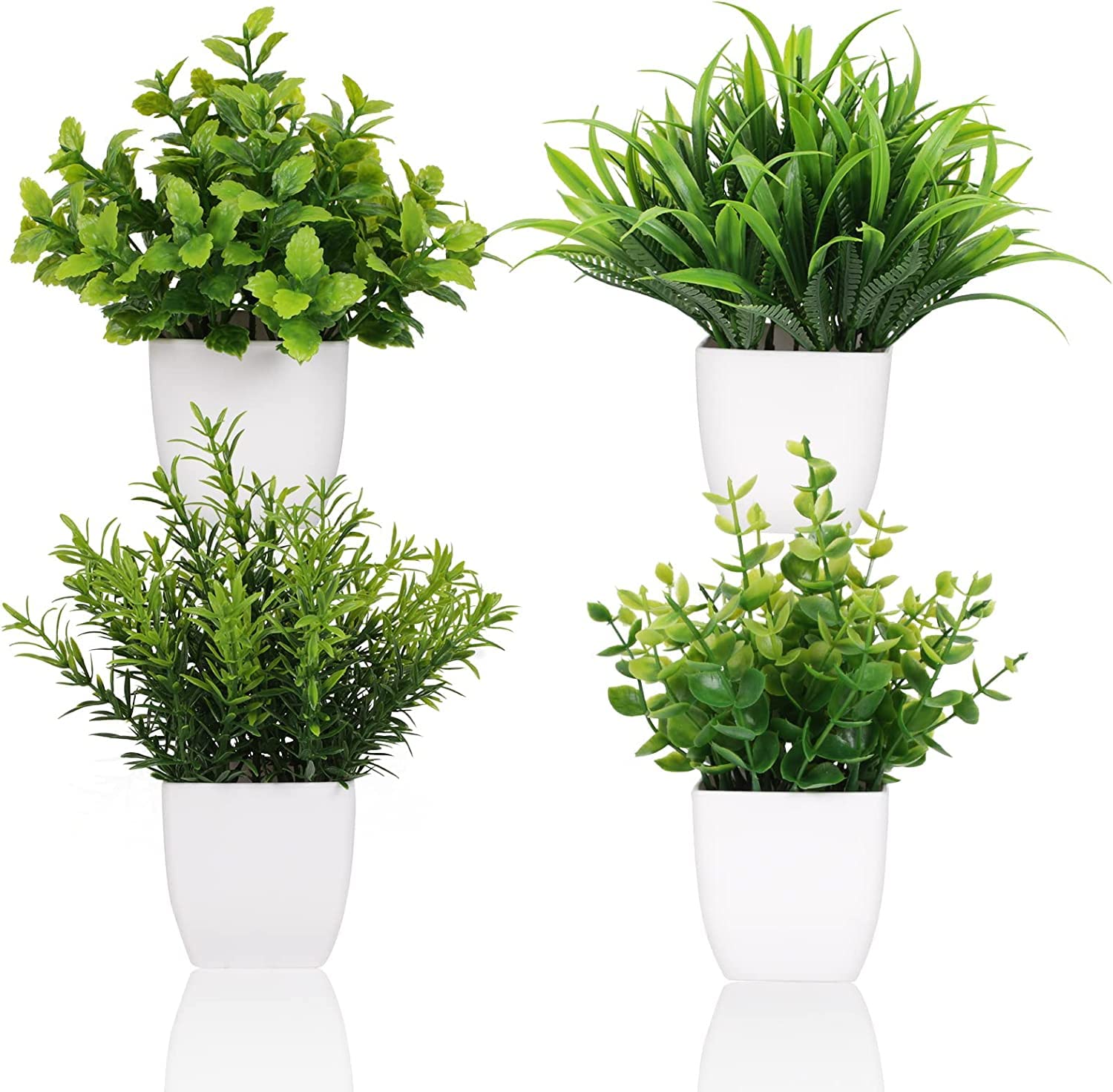 Dekorly® Small Fake Plant Flowerpot Artificial Plastic Eucalyptus Plant Wheat Grass Shrub Plant Indoor Desk Coffee Table Bathroom Bedroom Home Decoration (Height : 17CM, Set of 4, Green)