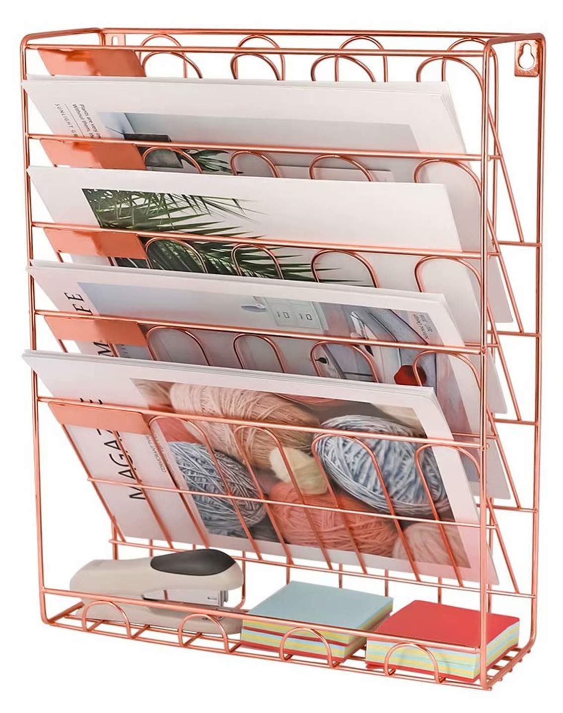 Artzilla 6-Tier, Rose Gold Metal Wire Magazine Stand/Newspaper Stand/File Organizer Holder Wall Mounted Hanging Magazine Holder For Study Table Office Desk