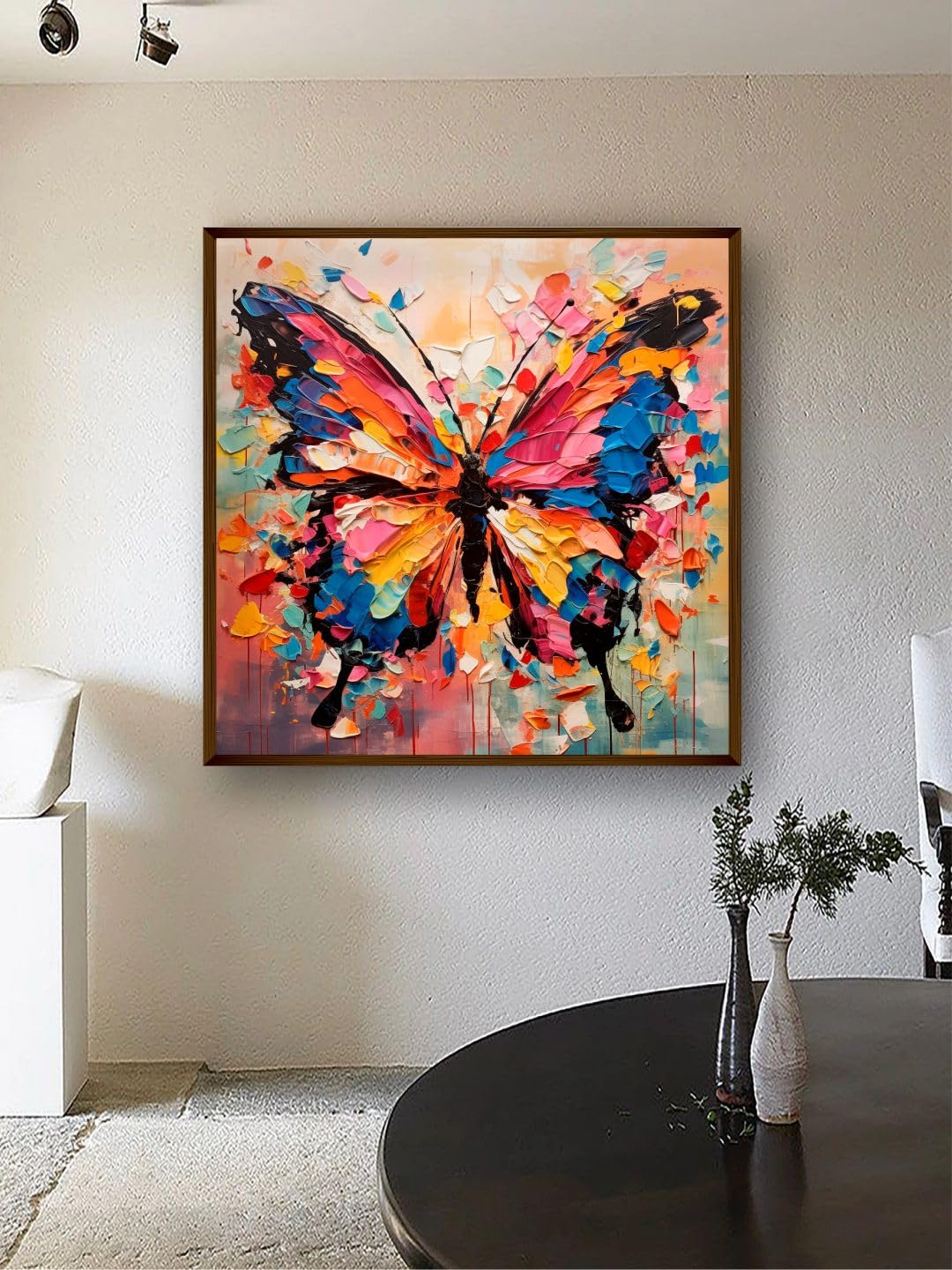 Artsense Painting for wall decoration Abstract wall painting for living- Colorful butterfly painting for home decoration with frame-Multicolor/20x20 inches/(50x50 cm)