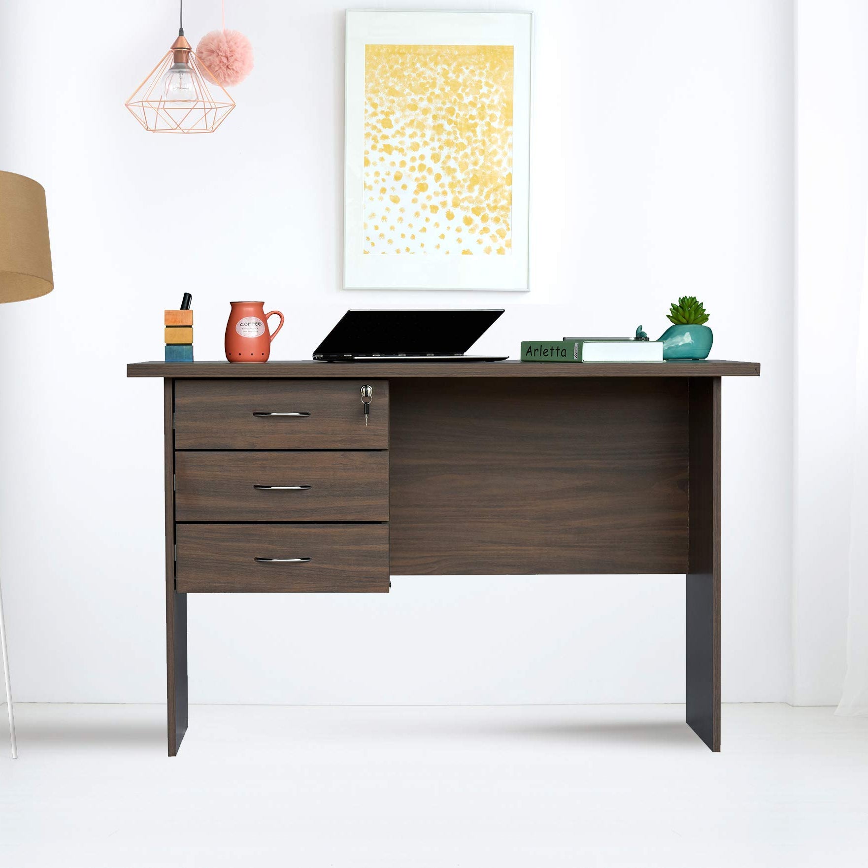 DeckUp Reno Engineered Wood Study Table and Office Desk (Walnut, Matte Finish)