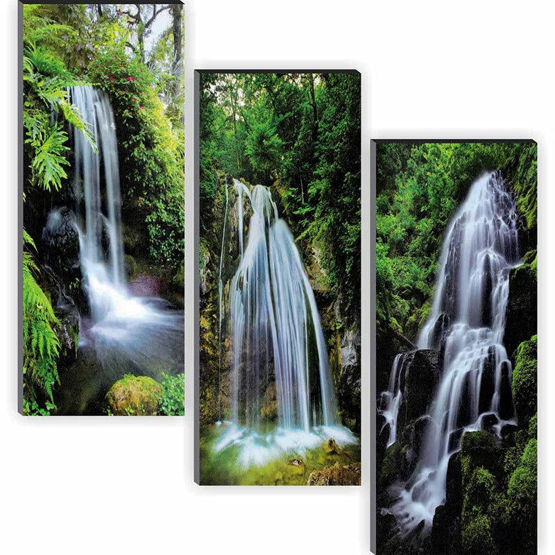 SAF paintings Waterfall 6MM MDF Framed Set of 3 Digital Reprint 15 inch x 18 inch Painting SANFJ31 SANFJ31