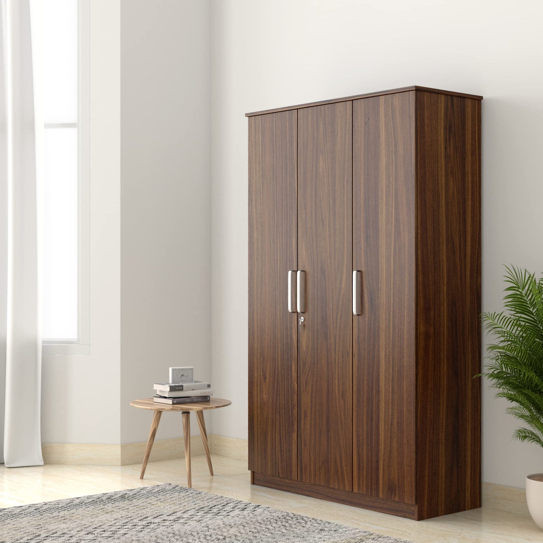 Amazon Brand - Solimo Grants Engineered Wood 3 Door Wardrobe (Walnut Finish)