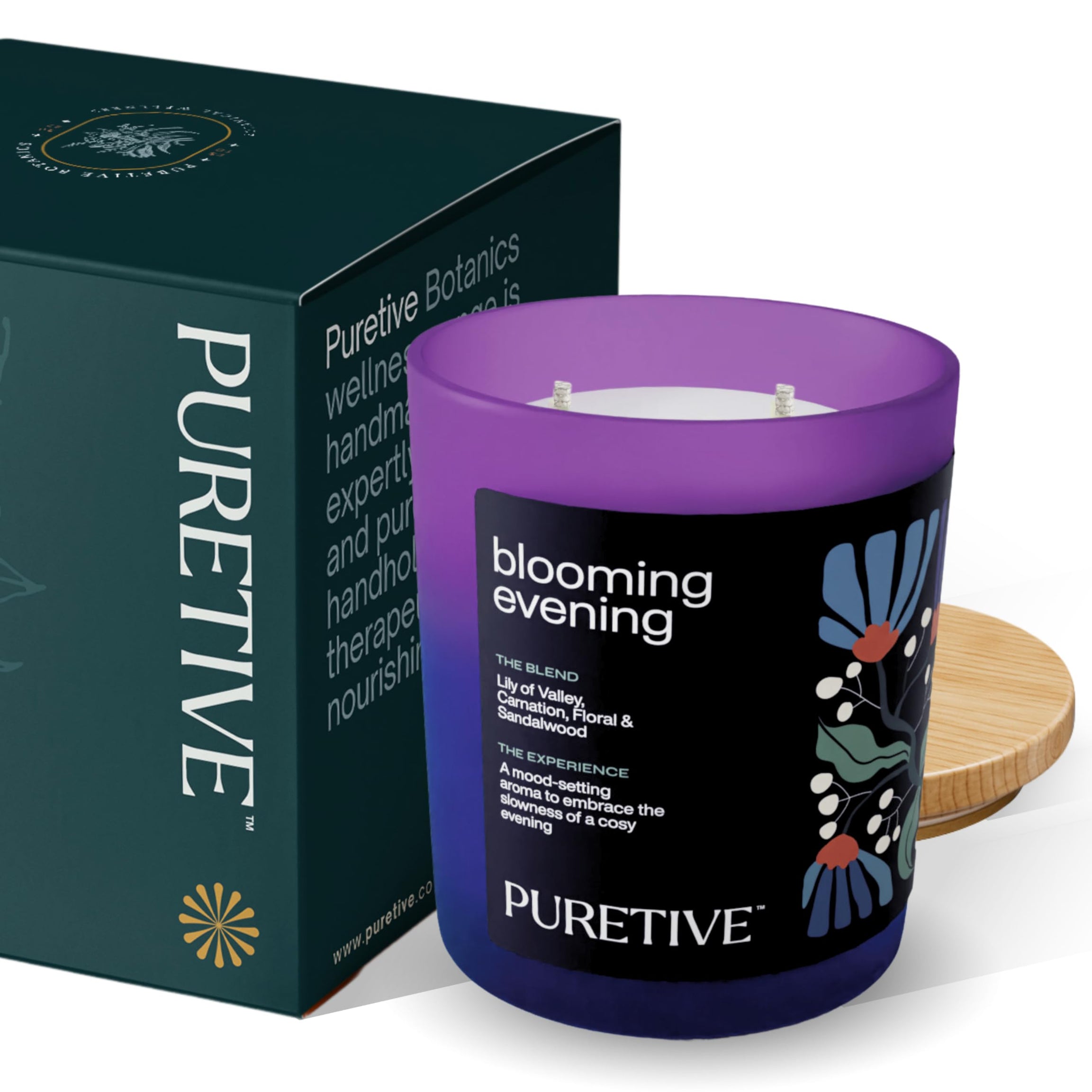 Puretive Scented Soy Wax Candle, Blooming Evenings Luxury Aroma Therapy Votive Jar | Upto 35 hrs Burn time, Scented Candles for Home Decor Gift Set - Rose, Lily of Valley & Sandalwood