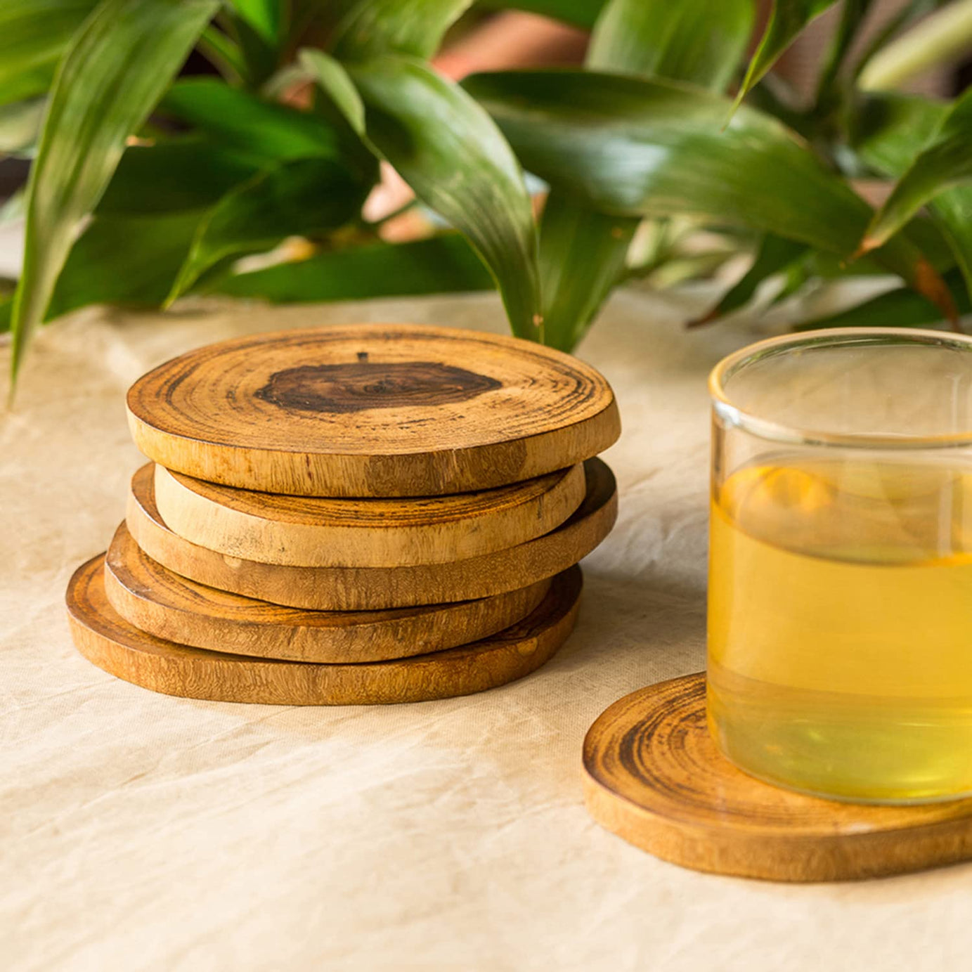 ExclusiveLane Round Wooden Handcrafted Coasters Set for Dining Table Cum Tea Coasters (Brown, Set of 6), (l * w * h) = (3.8 * 3.8 * 0.4) inch (EL-005-373)