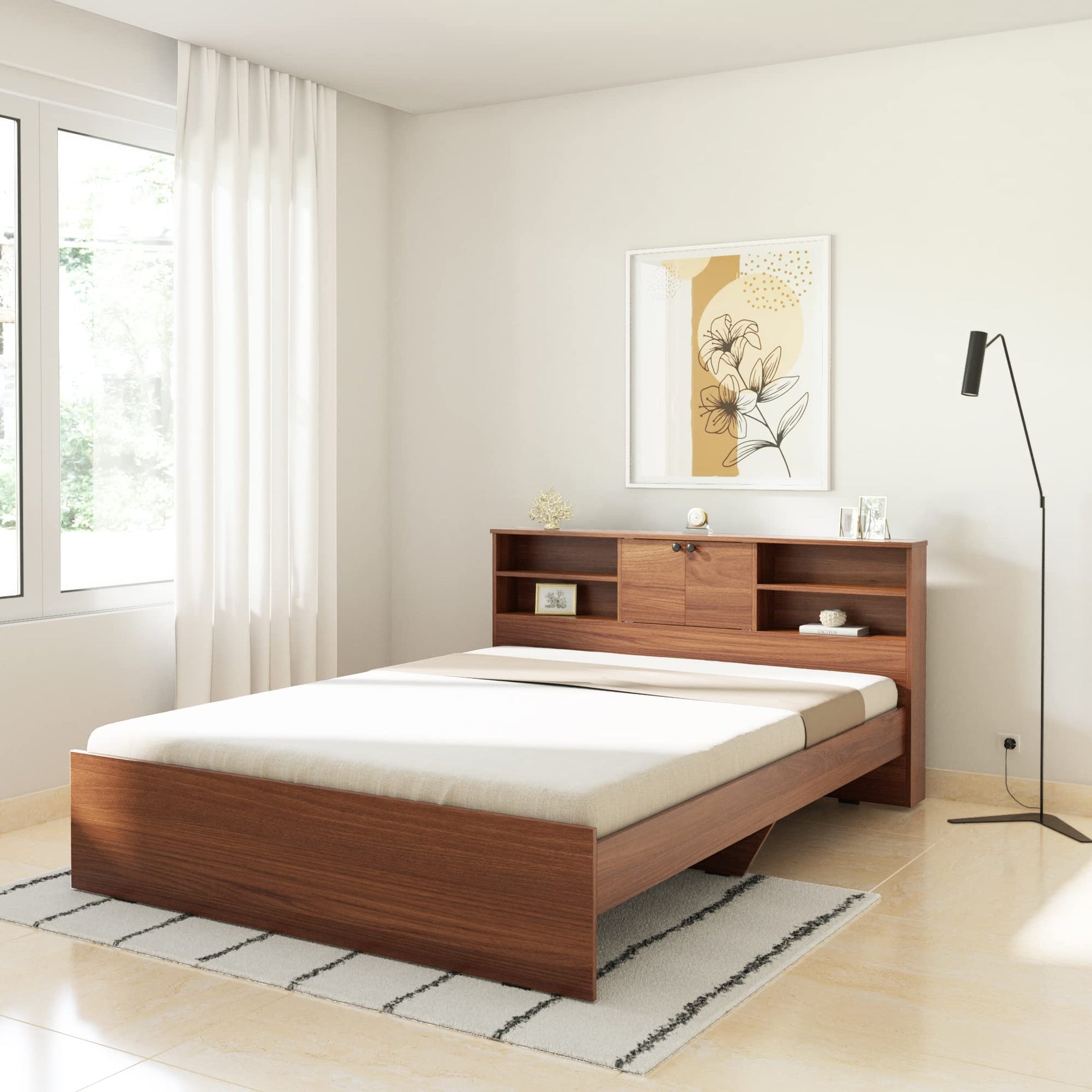 Amazon Brand - Solimo Vernon Engineered Wood Queen Size Bed without Storage (Asian Walnut)