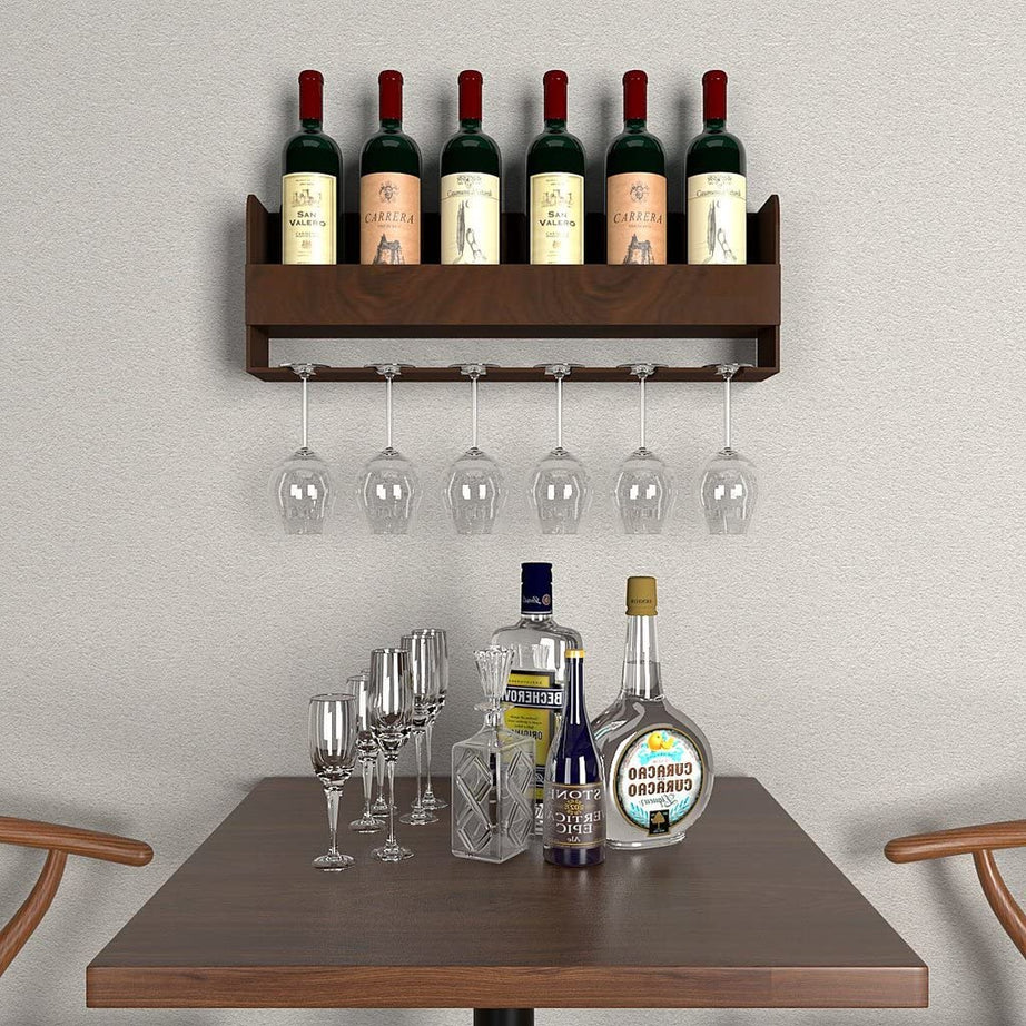 ODEJIA Wooden Bar Cabinet Wall Shelf/Mini Bar Cabinet, Walnut Finish