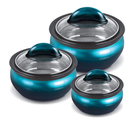 Milton Clarion Jr Stainless Steel Casseroles Gift Set of 3, Dual Tone Blue