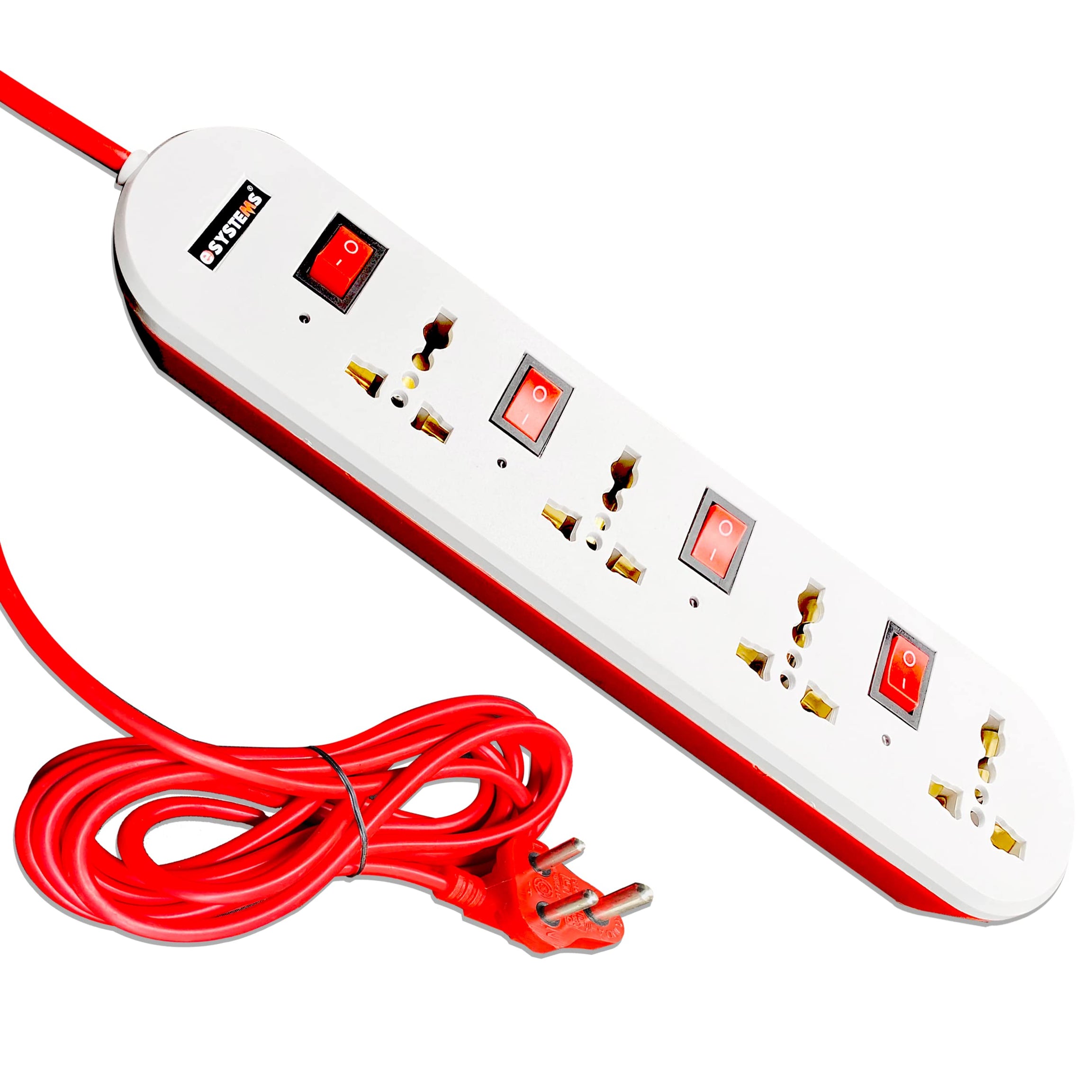 eSYSTEMS 240 volts Extension Board, 4+4 Multi Plug Point Strip with LED Indicator, Individual Switches & Universal Sockets Extension Cord (2.8 Meter, White)