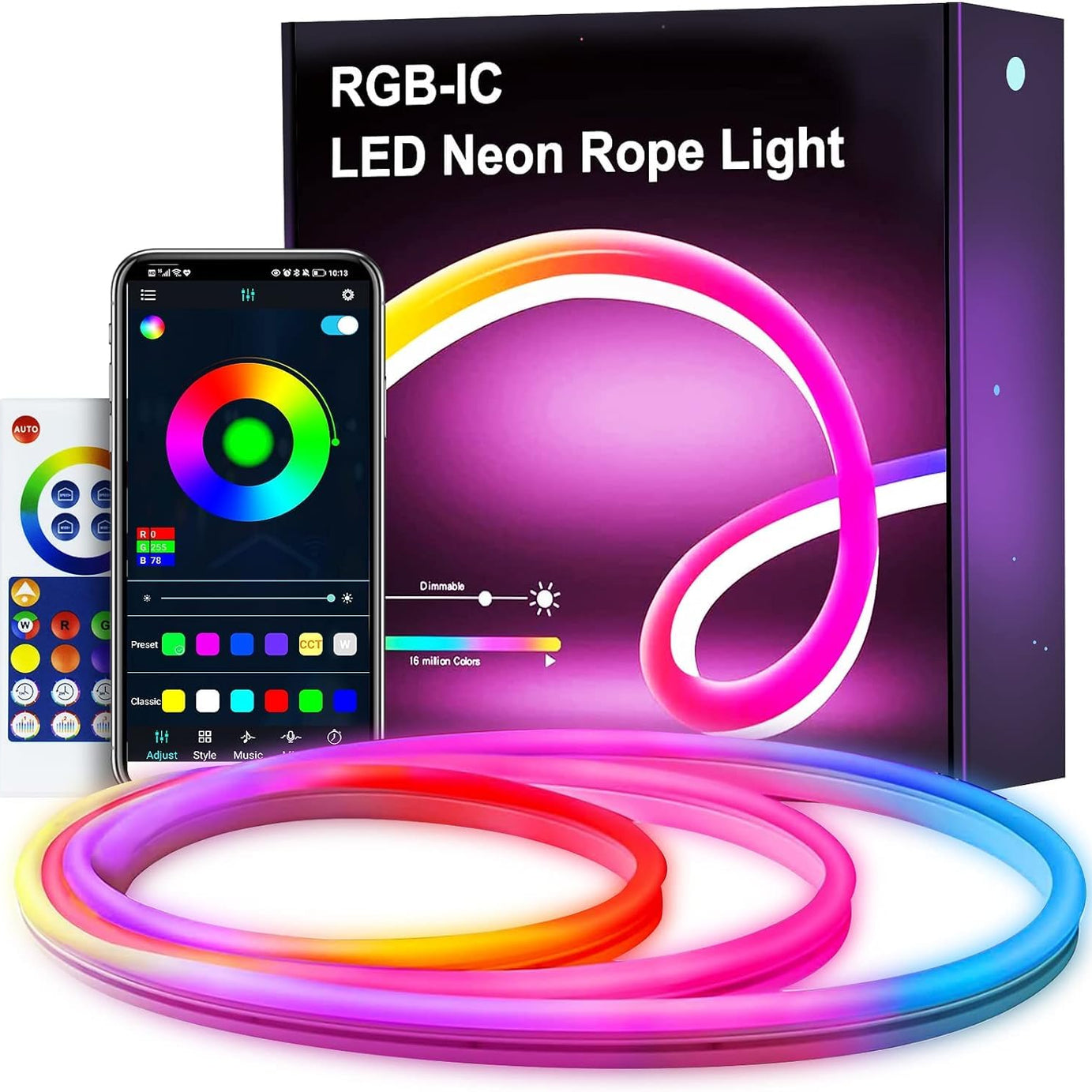 Dratal Neon Rope Light,Rgb Neon Led Strip With App Control & Remote,Compatible With Alexa,Google Assistant,Music Sync,Diy Led Rope Light Neon Lights For Bedroom Gaming Room Wall Decor Party,3 Meters