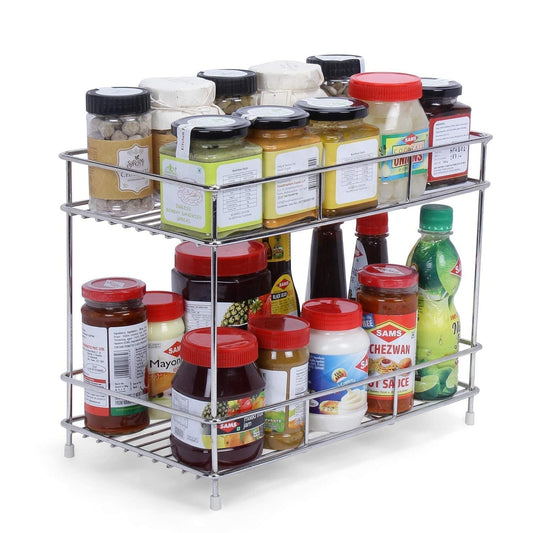 Namani Stainless Steel Countertop 2 Tier Kitchen Rack, Pantry Storage Organizer | Multipurpose Storage Rack | Dish Rack For Kitchen | Counter Top Organizer, Kitchen Stand For Oil Bottle, Tiered Shelf