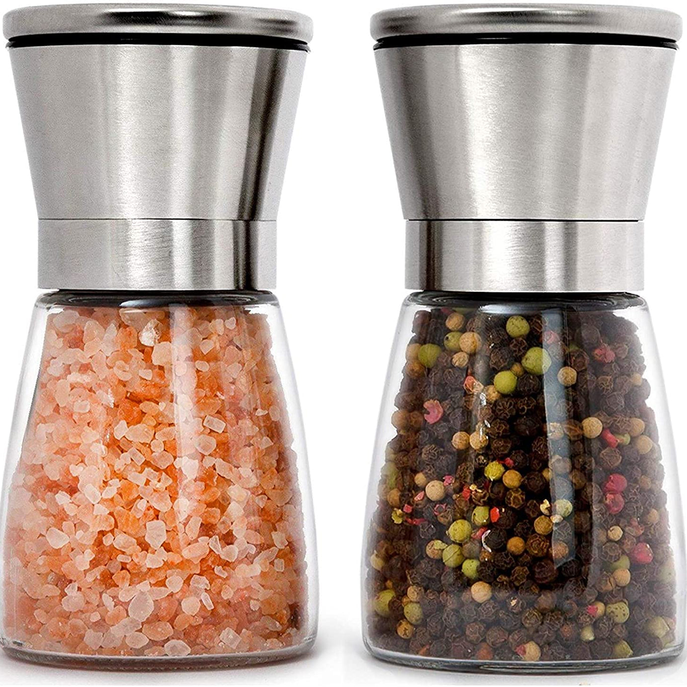 P-Plus International Set of 2 Small Salt and Pepper Grinder Salt or Pepper Shakers - Adjustable Ceramic Spice Grinder (Small (Pack 2))