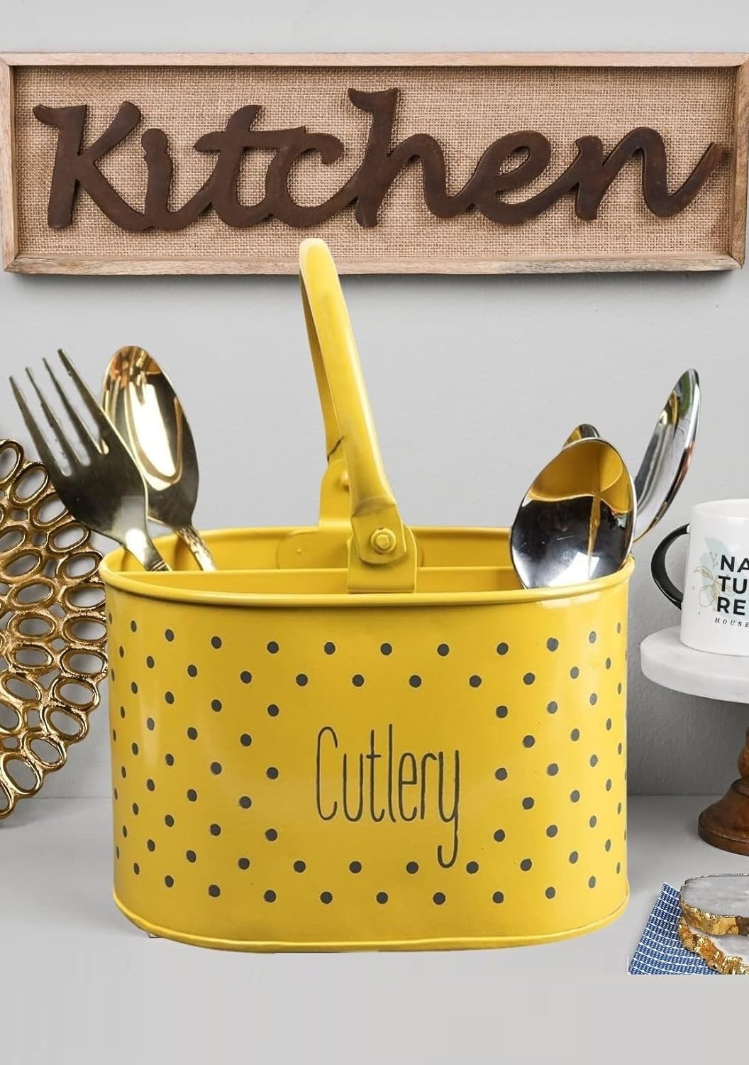 COVETKART Kitchen Utensil Organizer and Cutlery Holder, yellow, Dishwasher Safe