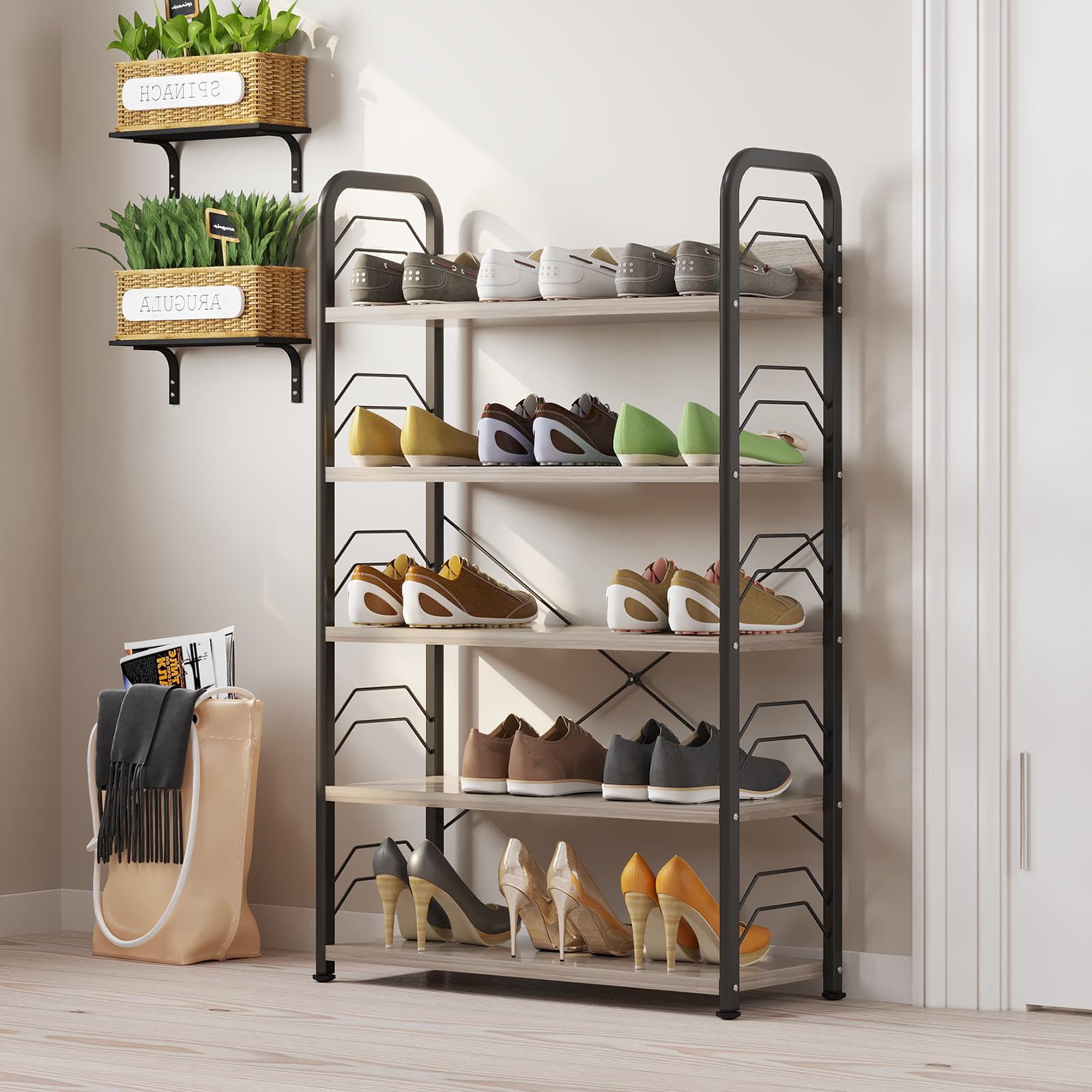 HOME CUBE 5 Layer Wooden Shoe Rack for Home Shoe Storage Multipurpose Storage Shelves Shoe Stand for Chappal Slipper Sneakers Footwear Space Saving Portable Shoe Rack Kitchen Storage Rack