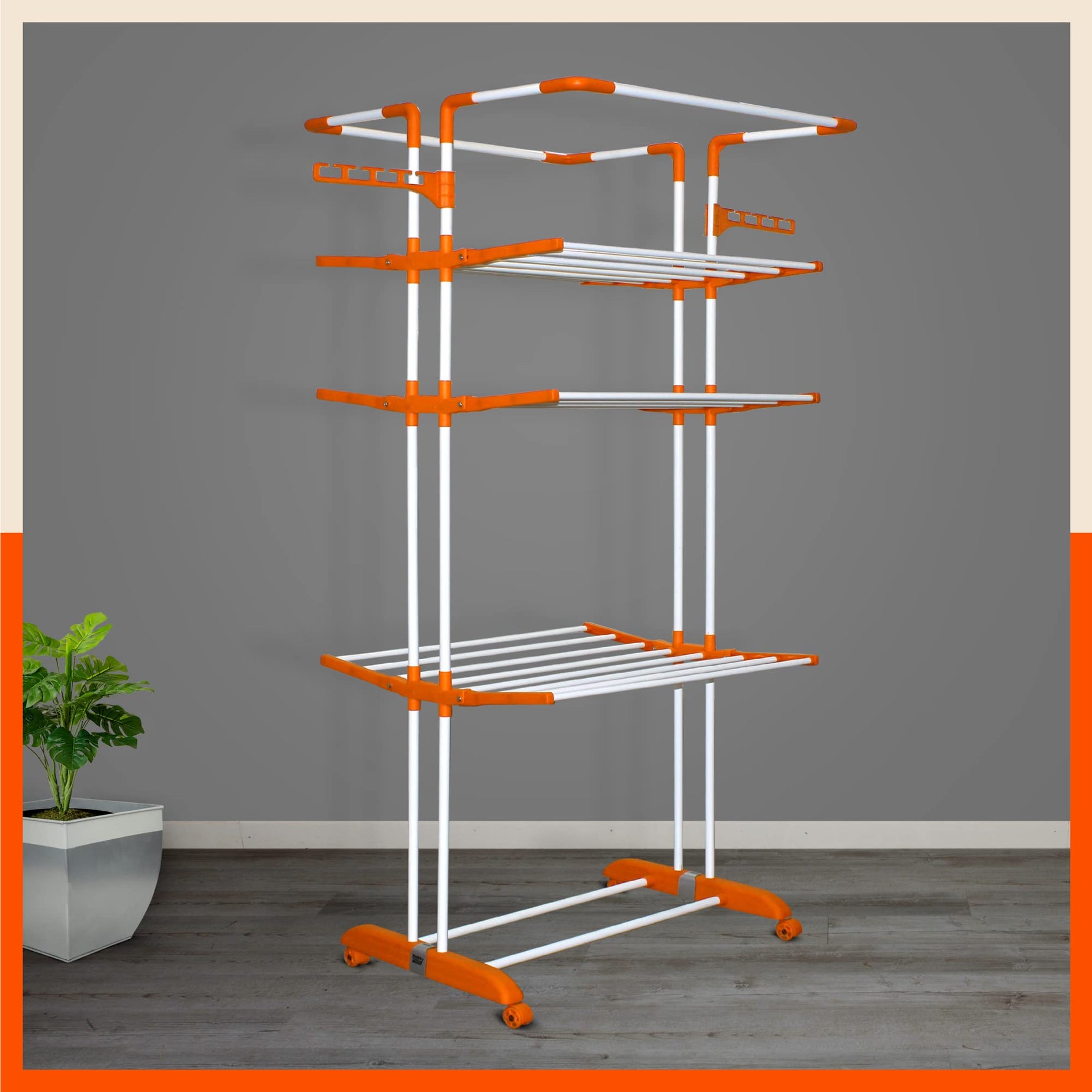 Bathla Mobidry Terra 4 Level Steel Modular Cloth Drying Stand (Orange - Extra Large)