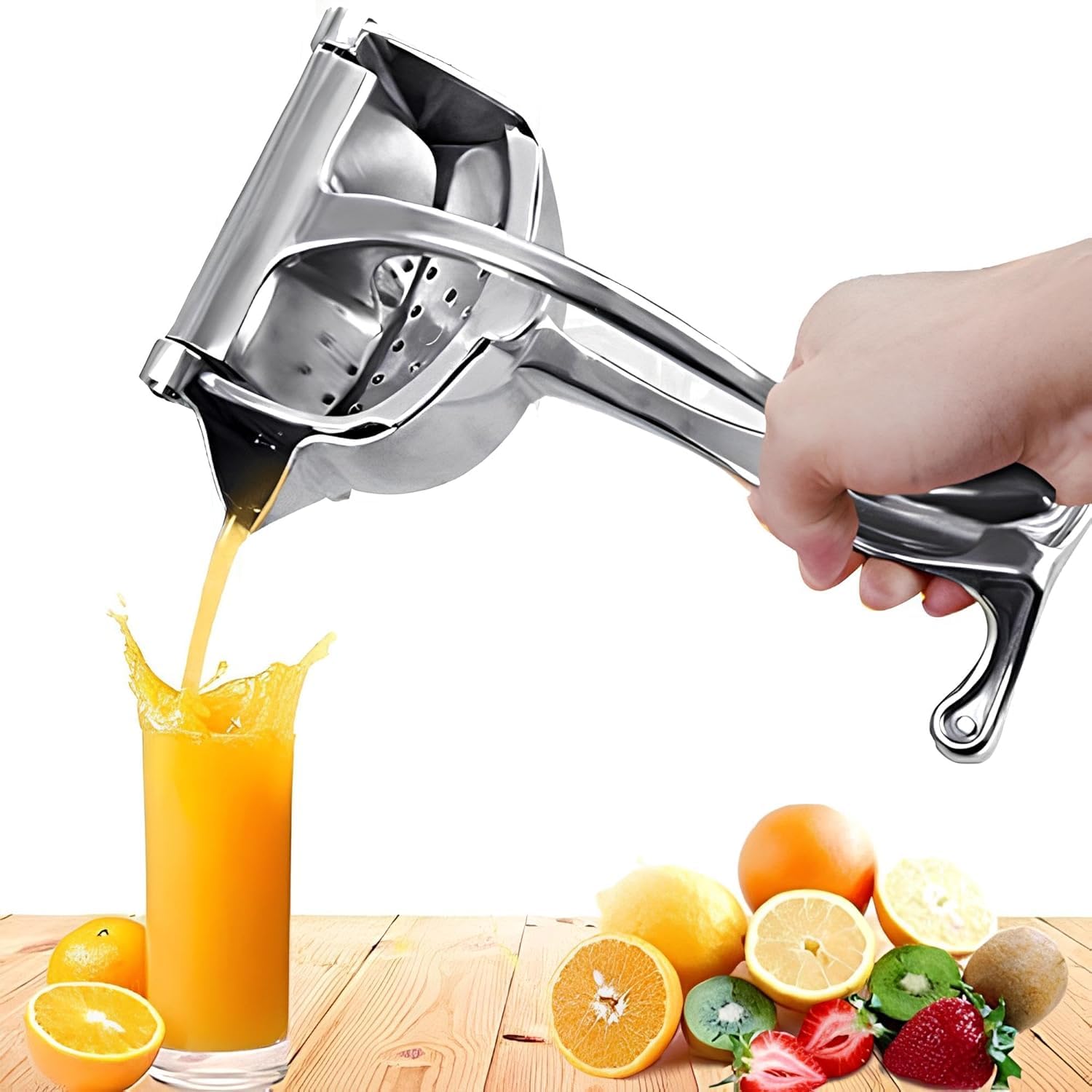 COALITION Aluminum Steel Manual Fruit Juicer Hand juicer, Instant Vegetables & Fruit Mixer Orange, Watermelon, Lemon Squeezer, Hand Press Juice Machine For Home (Silver) (Alloy Steel)