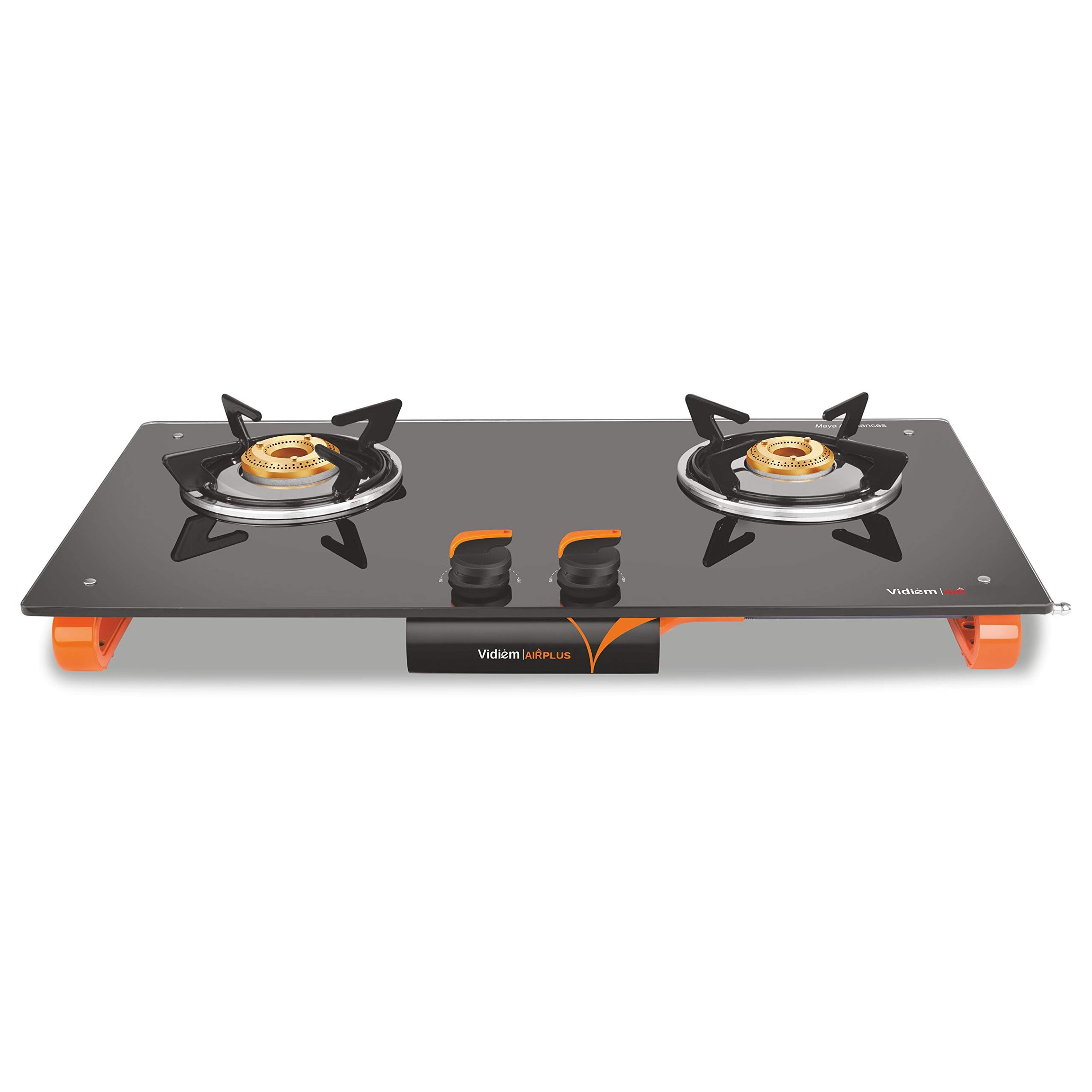 Vidiem Gas Stove G2 120 A Air Plus (Orange And Black) | 2 Burner Gas Stove Frameless | 8MM Toughened Glass Gas Stove | Manual Ignition | 2 Years Warranty, Tempered Glass