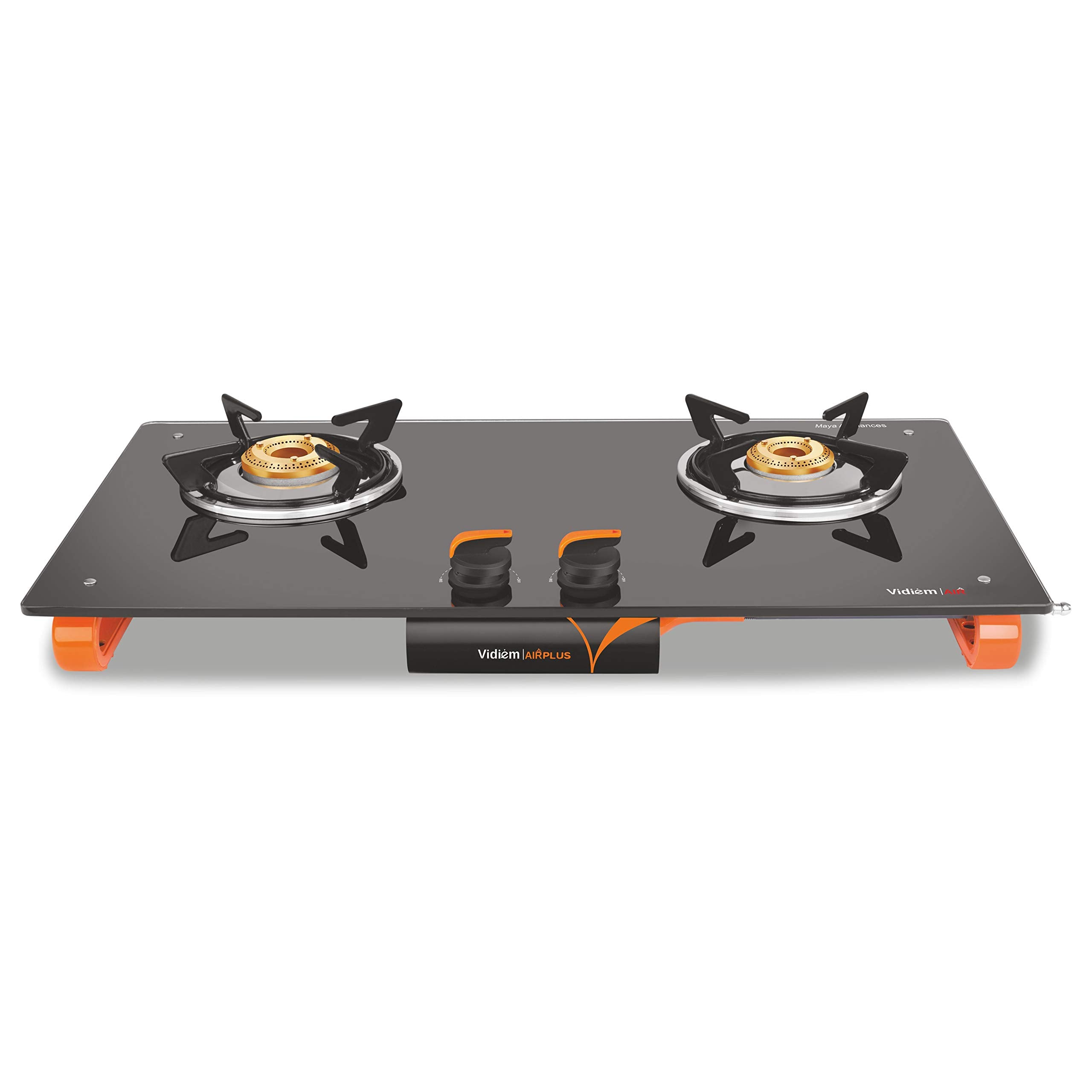 Vidiem Gas Stove G2 120 A Air Plus (Orange And Black) | 2 Burner Gas Stove Frameless | 8MM Toughened Glass Gas Stove | Manual Ignition | 2 Years Warranty, Tempered Glass