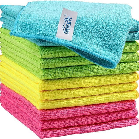 HOMEXCEL Microfiber Cleaning Cloth | 250 GSM - 12 Pack (30cm x 30cm) - Kitchen Towels, Car Wash Cloth,Cleaning Rag,Cleaning Towels With 4 Color Assorted(Parrot Green/Sky Blue/Yellow/Pink)