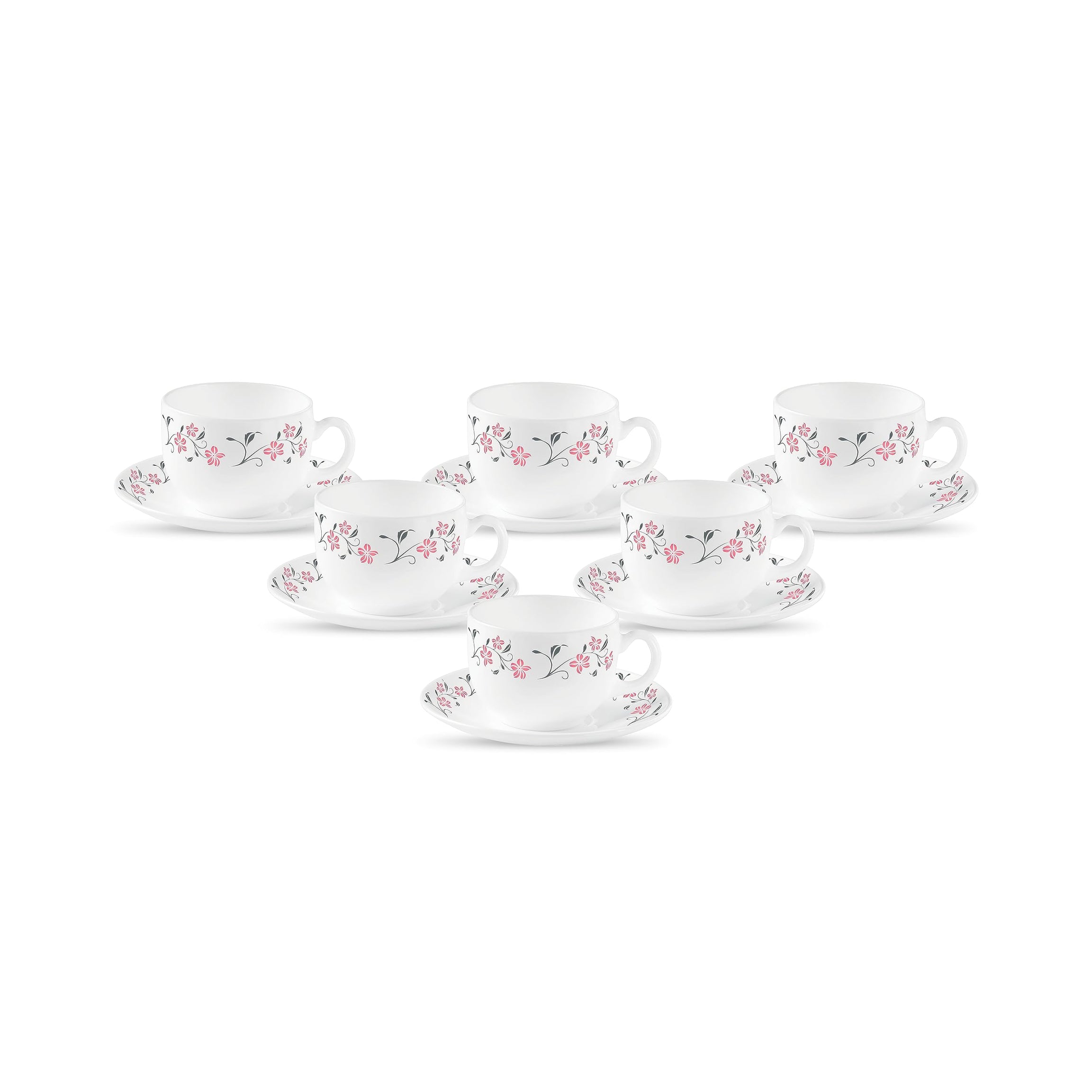 La Opala Diva, Opal Glass Crockery | Coffee Cup & Saucer Iris, Set of 12 | Grace Red, 100 ml | for Tea & Coffee | Microwave Safe | 100% Vegetarian | Extra Strong | Super Light | Super White