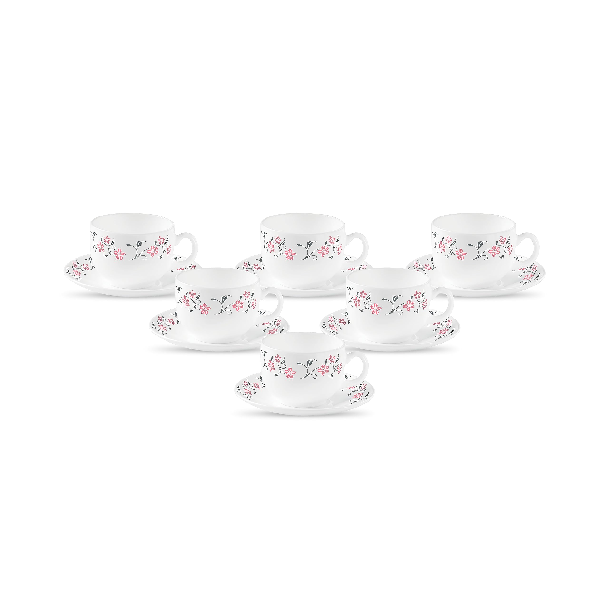 La Opala Diva, Opal Glass Crockery | Coffee Cup & Saucer Iris, Set of 12 | Grace Red, 100 ml | for Tea & Coffee | Microwave Safe | 100% Vegetarian | Extra Strong | Super Light | Super White