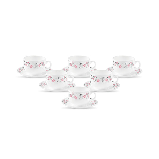 La Opala Diva, Opal Glass Crockery | Coffee Cup & Saucer Iris, Set of 12 | Grace Red, 100 ml | for Tea & Coffee | Microwave Safe | 100% Vegetarian | Extra Strong | Super Light | Super White