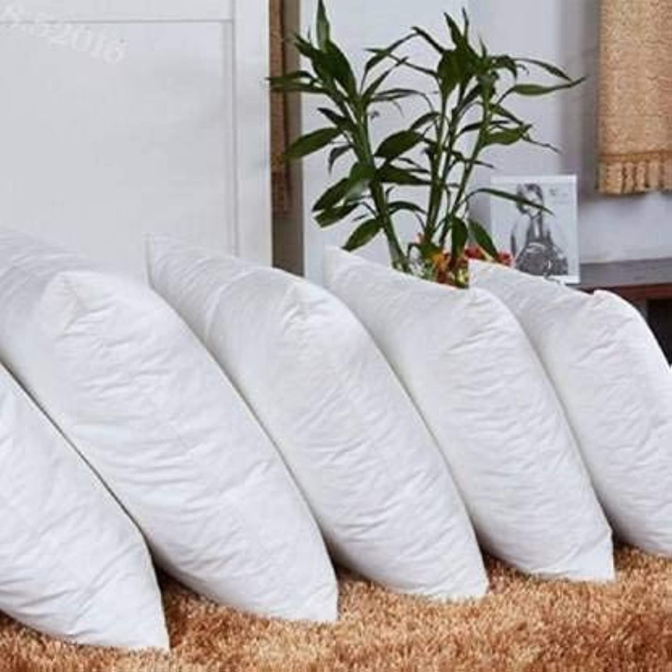 JY Hotel Quality Polyester Fiber Filler Cushion (16X16 Inches, White) - Set of 5