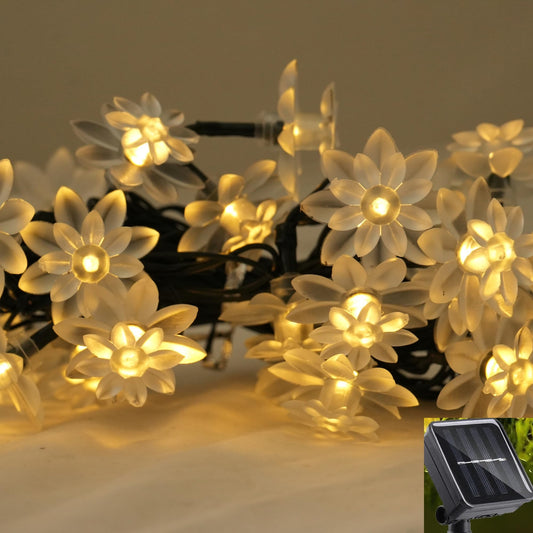 Homehop Solar Outdoor String Lights 30 Led Lotus Shape for Home Garden Balcony Terrace,Lawn Wall Waterproof Rechargeable Decorative Lamp Diwali Decoration Item (6.5 meters ,WarmColor, white )