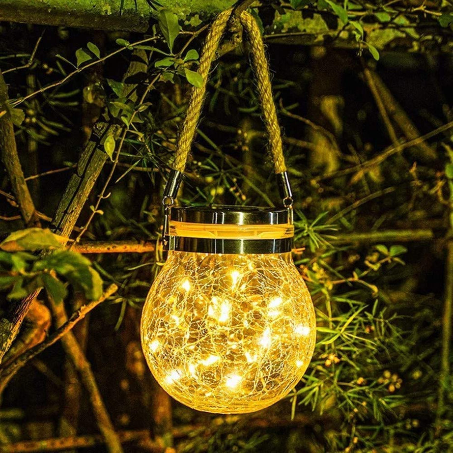 Epyz Solar Light Outdoor Lantern Hanging 20 led Jar Light Waterproof Crackle Glass Globe Garden Light for Party Wedding Christmas Decoration Light [ Warm Yellow Light , Pack of 1 ]