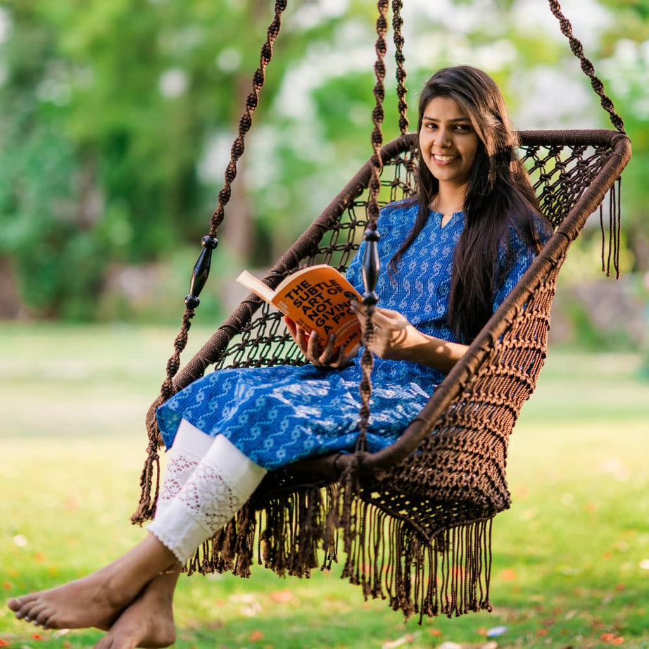 SWINGZY Premium Rectangle-Shaped Swing Chair/Hammock Swing For Adults/Jhula For Adults/Wooden Swing For Living Room/Swing For Balcony/Swing Chair For Adults For Home(Brown),96 Cm,66 Cm