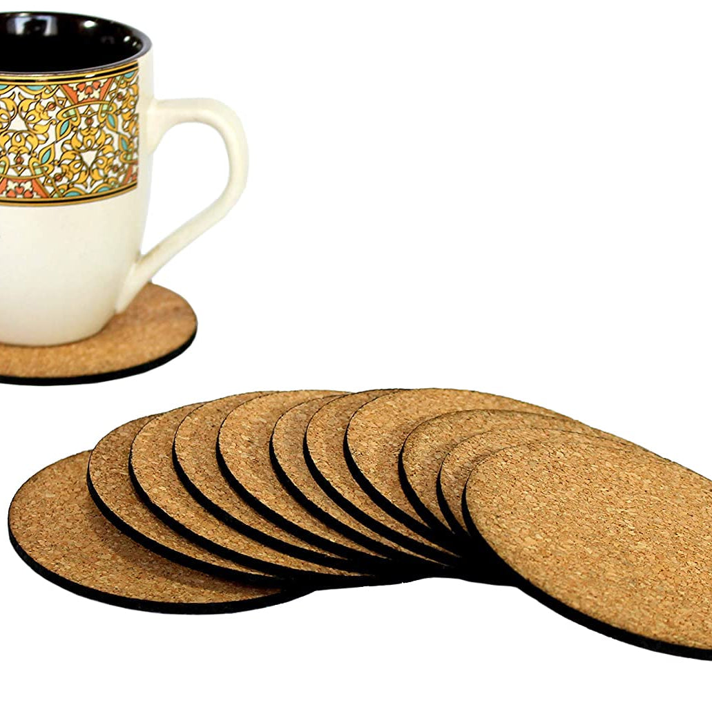 KLEO - Bar Beer Coffee Cork Coasters Set (Set of 12) - Long Lasting, Heat Resist, Absorbs Spilled Liquid, Non Slippery and Scratch Free