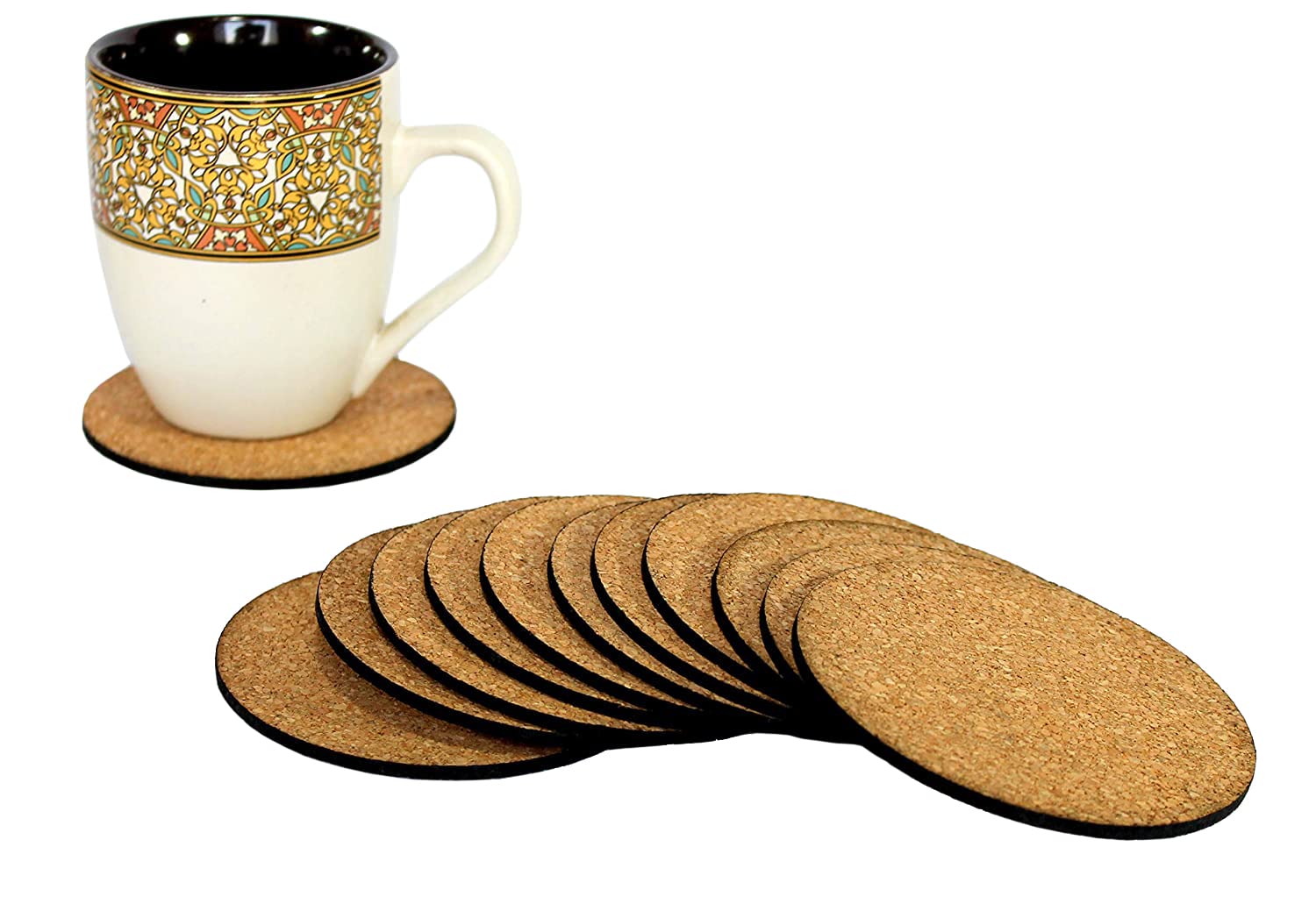 KLEO - Bar Beer Coffee Cork Coasters Set (Set of 12) - Long Lasting, Heat Resist, Absorbs Spilled Liquid, Non Slippery and Scratch Free