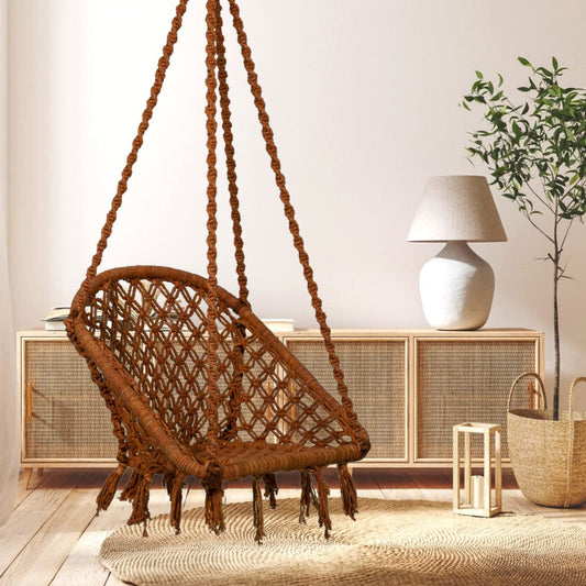 Swing for Adults & Kids/Swing for Balcony/Swing Chair for Adults for Home/Cotton D Shape Wooden Swing/Jhula/Swing for Indoor Outdoor Garden/Includes Hanging Kit Brown Swing by Patiofy