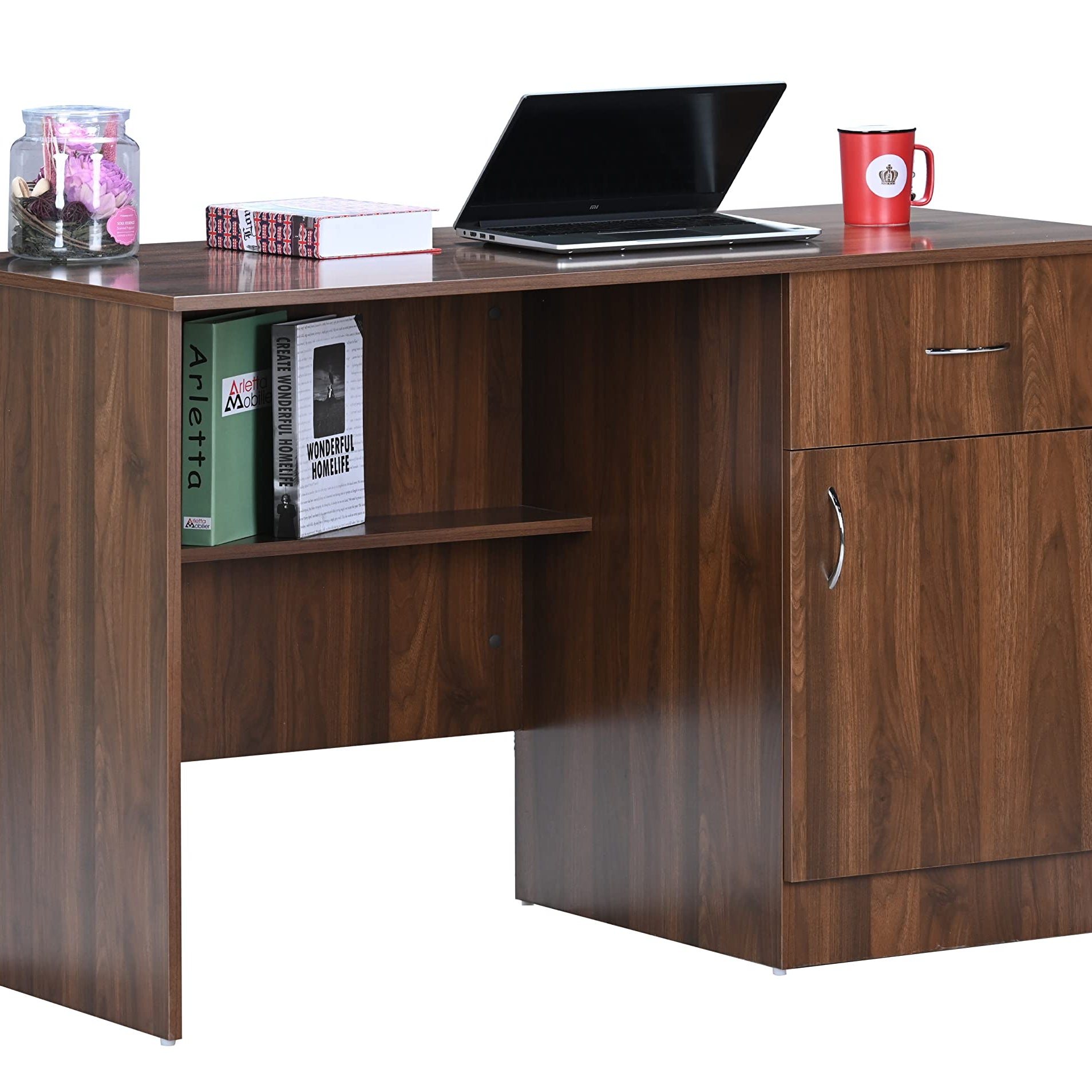 DeckUp Hermes Engineered Wood Study & Computer Table and Office Desk (Walnut, Matte Finish)